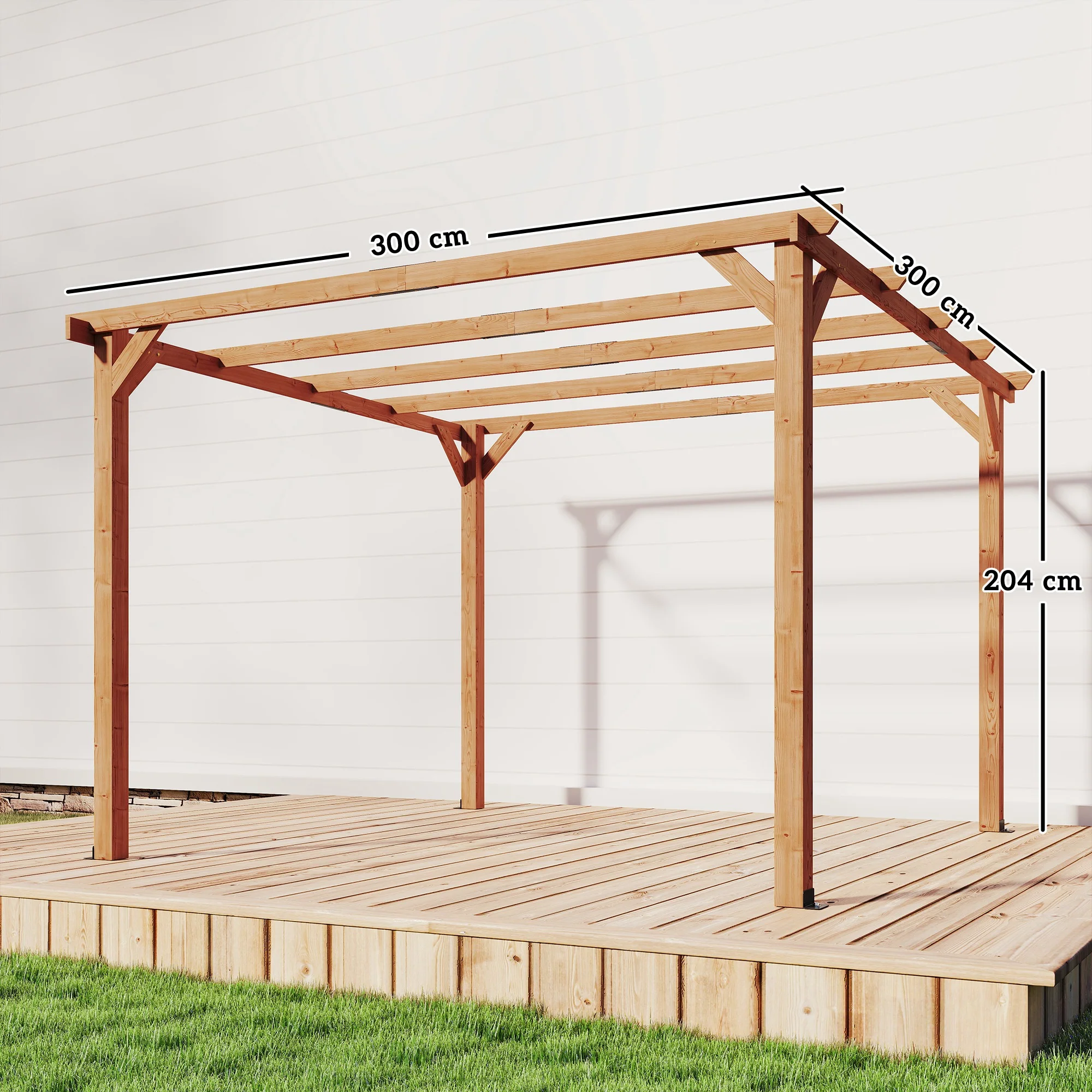 PerArbor 3 x 3 m Wooden Pergola Kit with Triangle Supports, 5 Crossing Beams, Maple Wood-effect - Image 5