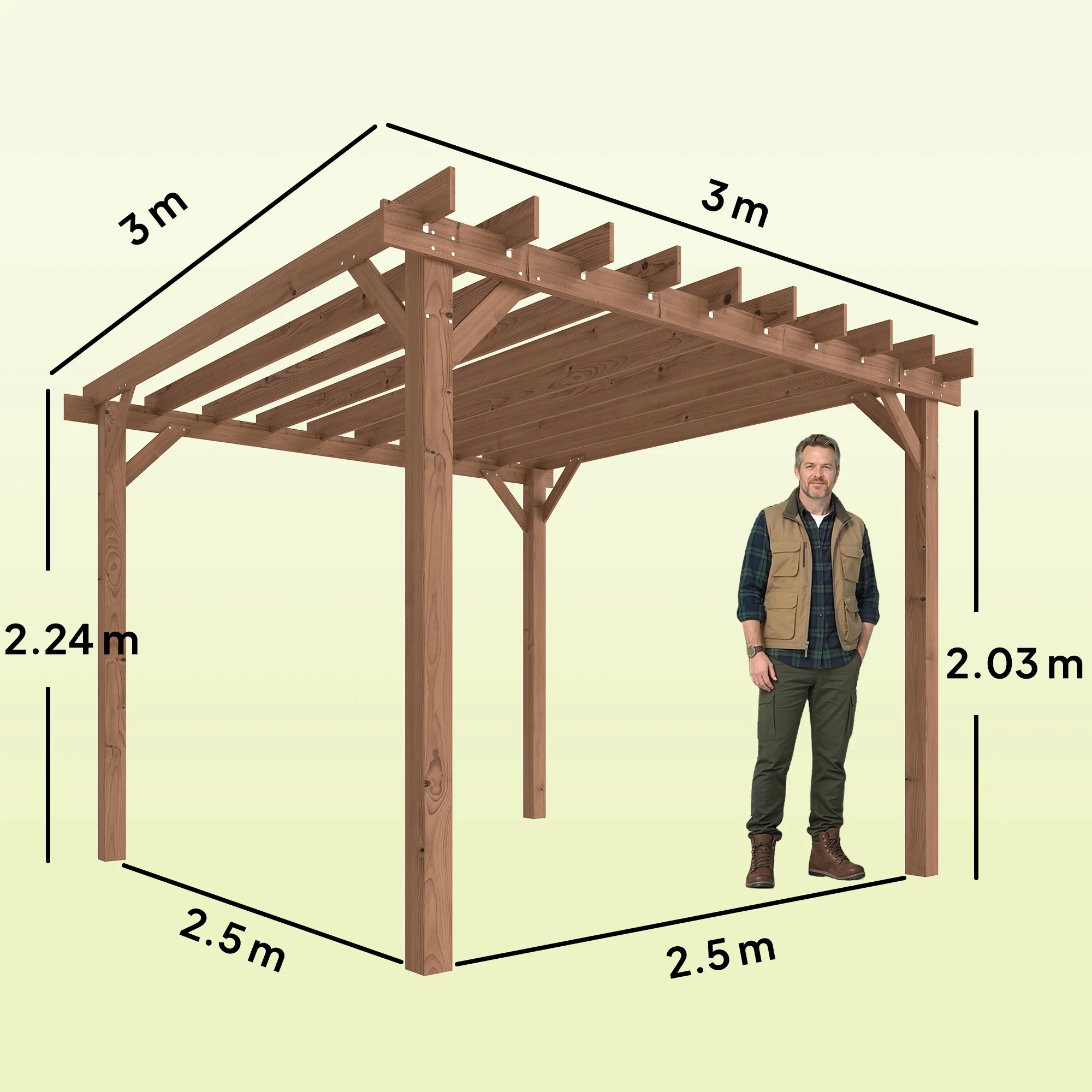 Wooden Pergola Kit 3 x 3 m Maple with Triangle Supports & Grape Trellis - Image 5
