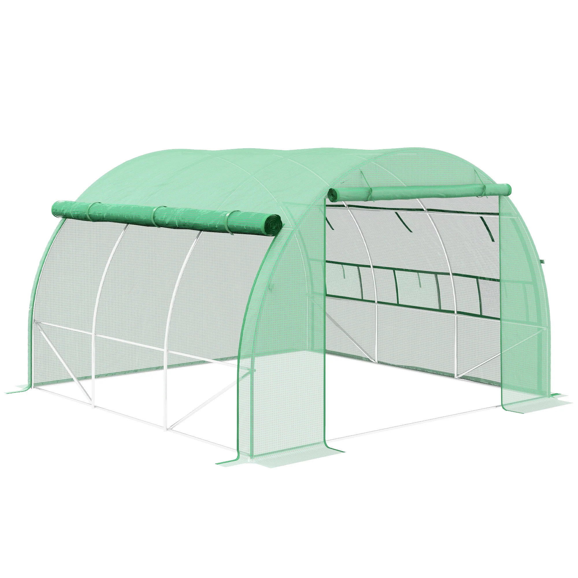 3 x 3 x 2m Polytunnel Greenhouse with Roll-up Side Walls, Reinforced Cover & 6 Mesh Windows, Green