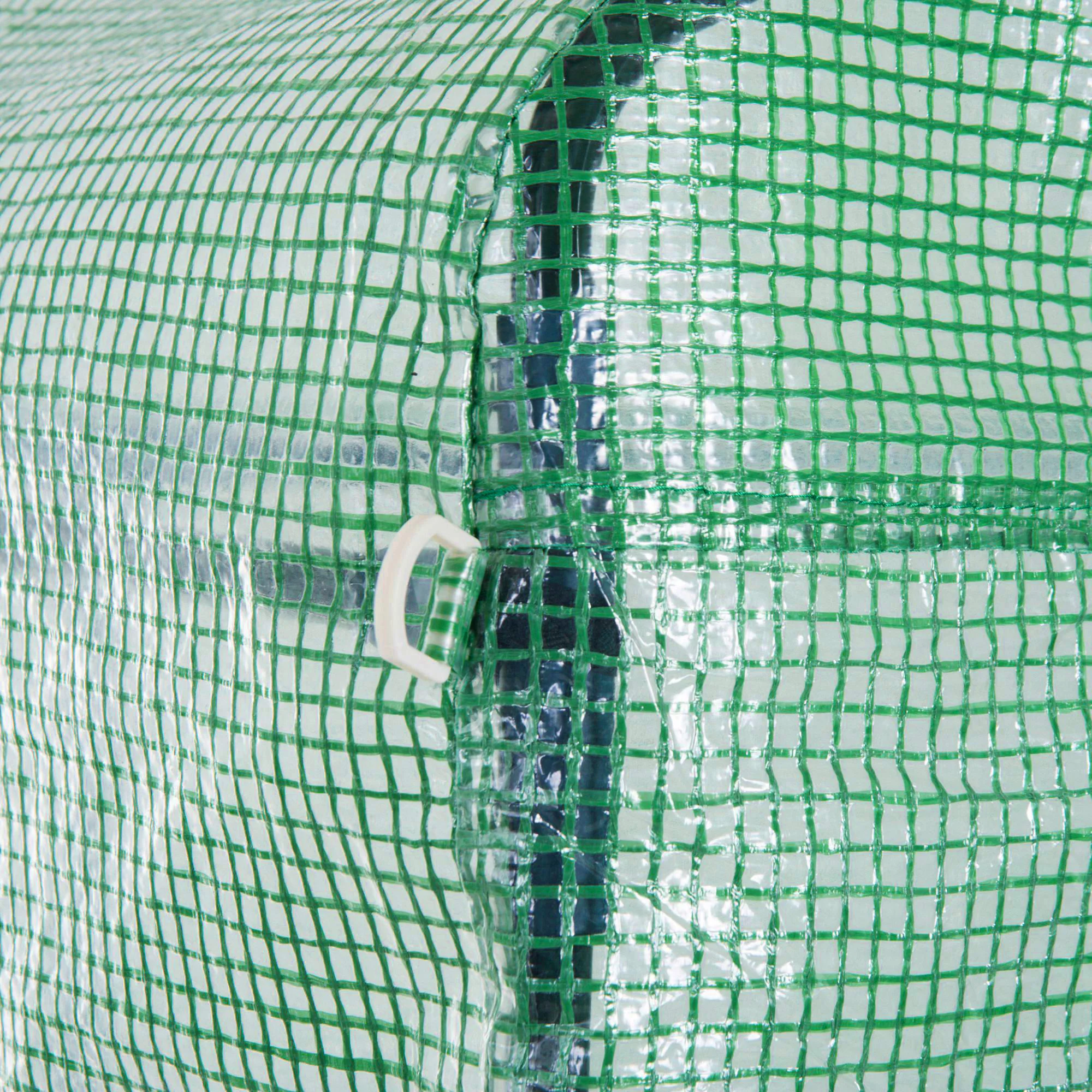 3 x 3 x 2m Polytunnel Greenhouse with Roll-up Side Walls, Reinforced Cover & 6 Mesh Windows, Green - Image 11