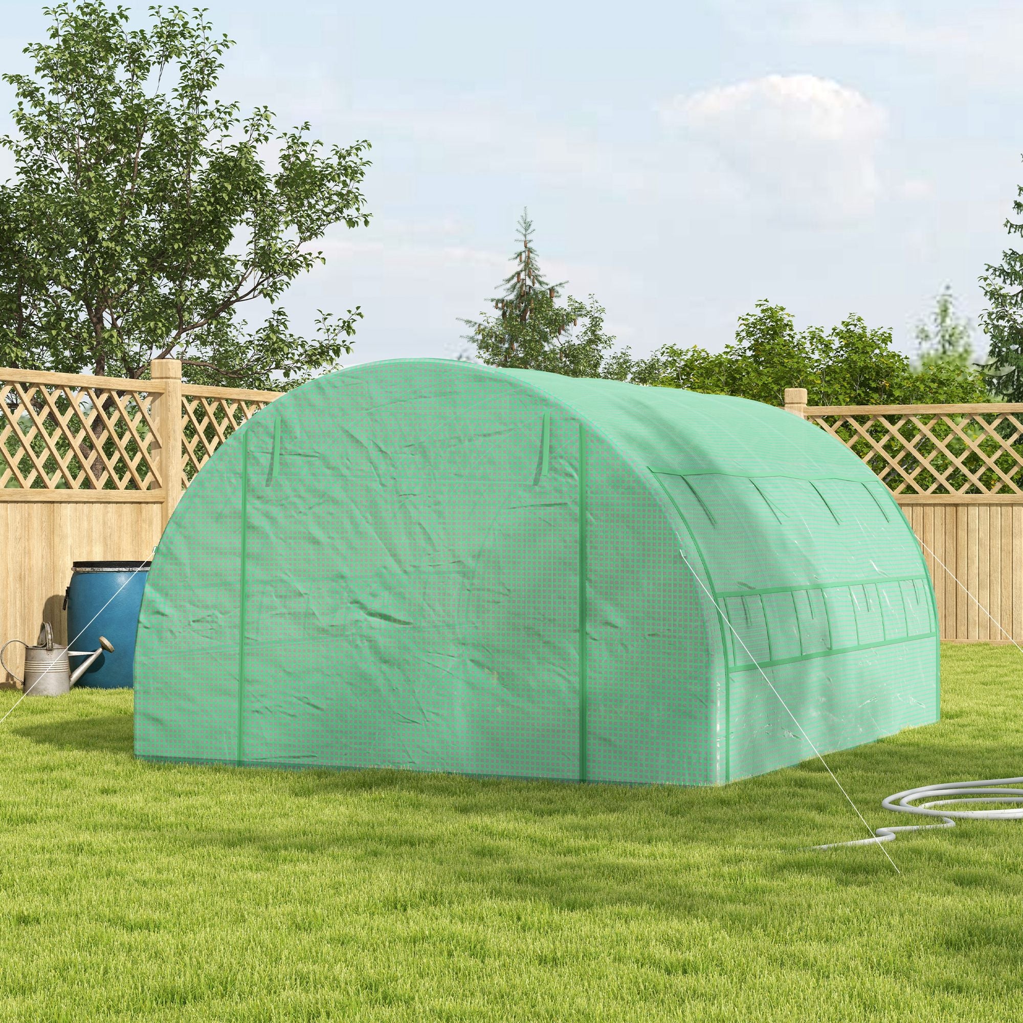 3 x 3 x 2m Polytunnel Greenhouse with Roll-up Side Walls, Reinforced Cover & 6 Mesh Windows, Green - Image 4
