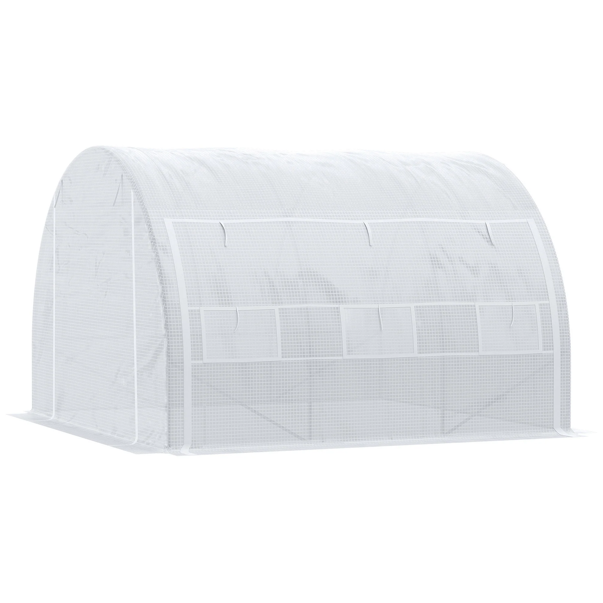 3 x 3 x 2m Polytunnel Greenhouse with Roll-up Side Walls, Reinforced Cover & 6 Mesh Windows, White - Image 2