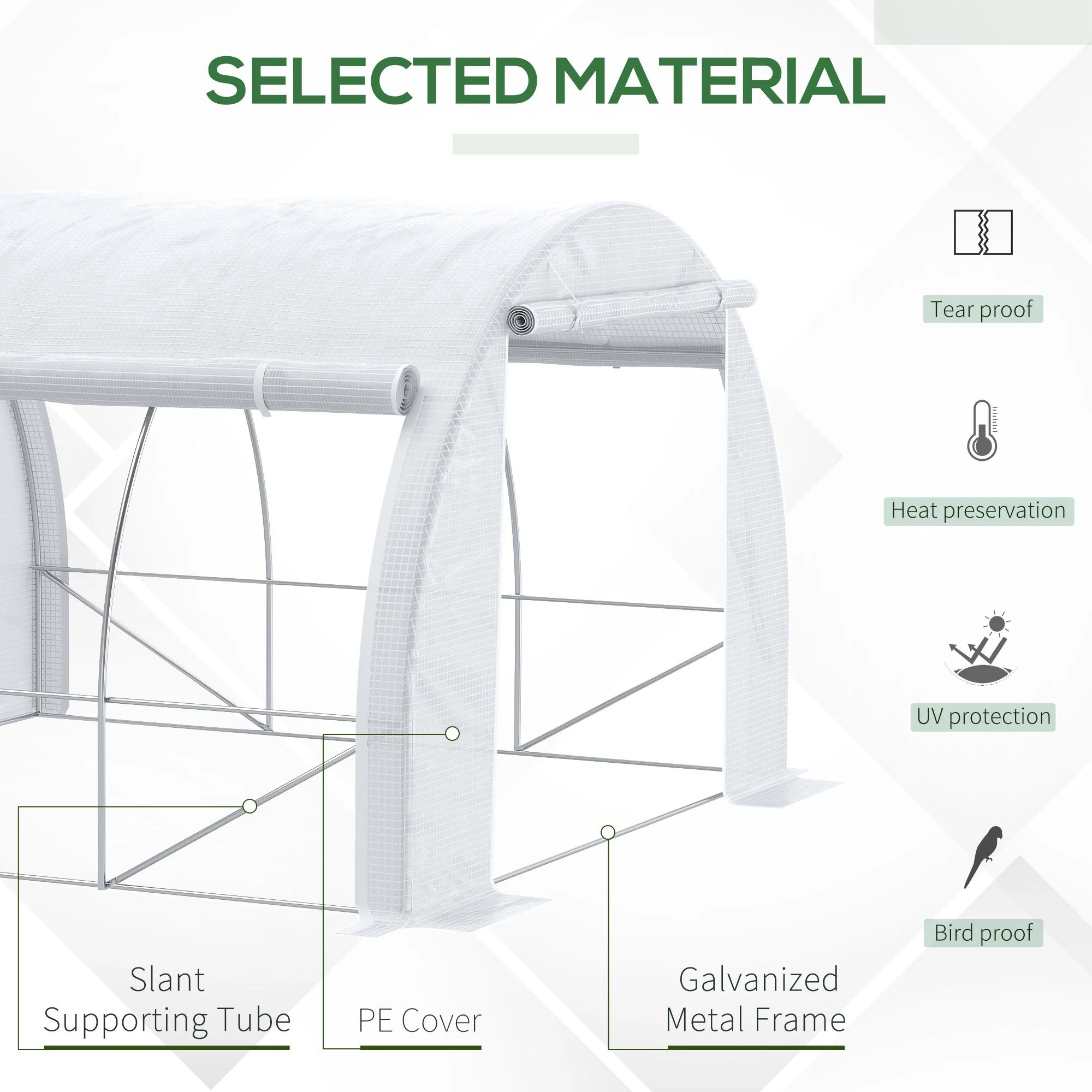 3 x 3 x 2m Polytunnel Greenhouse with Roll-up Side Walls, Reinforced Cover & 6 Mesh Windows, White - Image 6