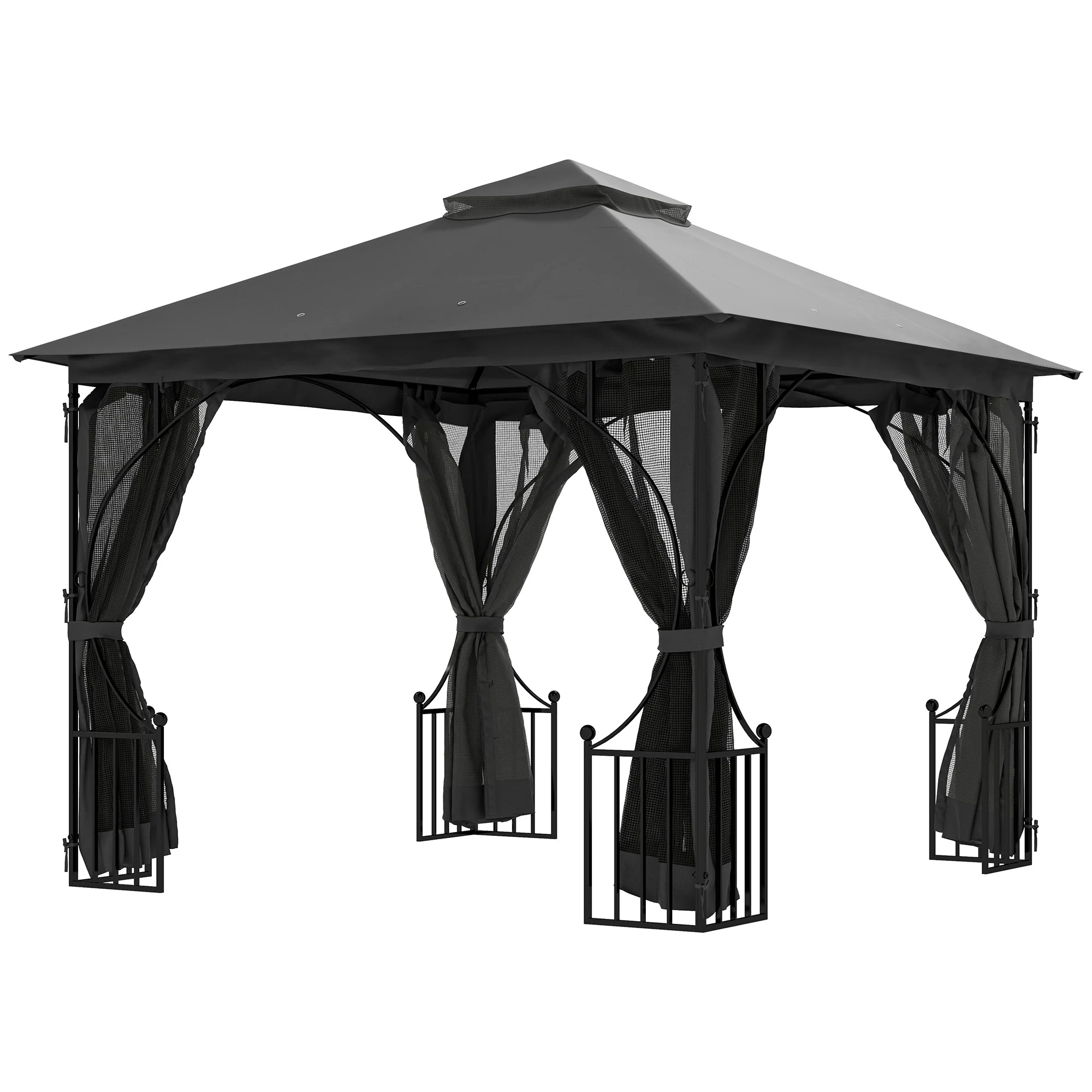 3 x 3m Garden Gazebo with Double Tier Roof & Netting, Dark Grey - Image 12