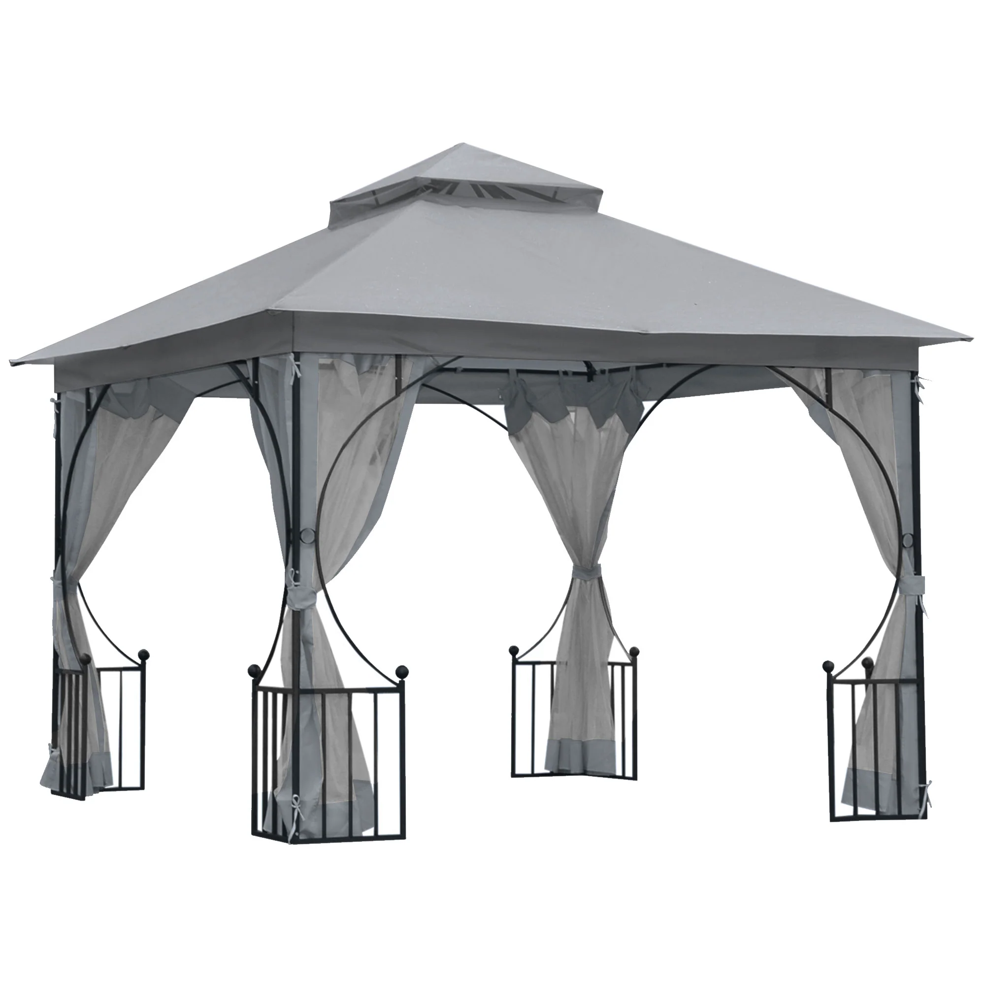 3 x 3m Garden Gazebo with Double Tier Roof & Netting, Light Grey - Image 12