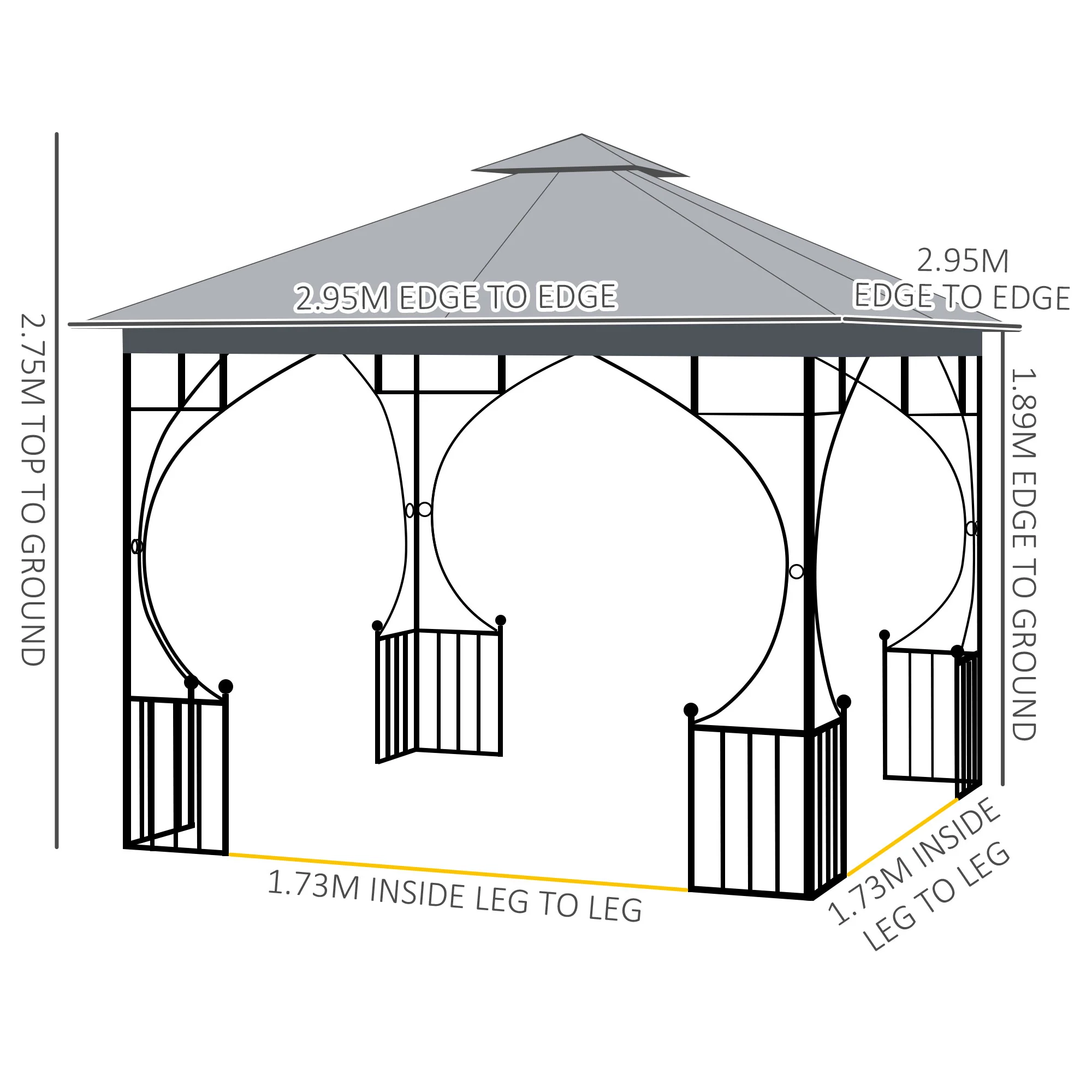 3 x 3m Garden Gazebo with Double Tier Roof & Netting, Light Grey - Image 5