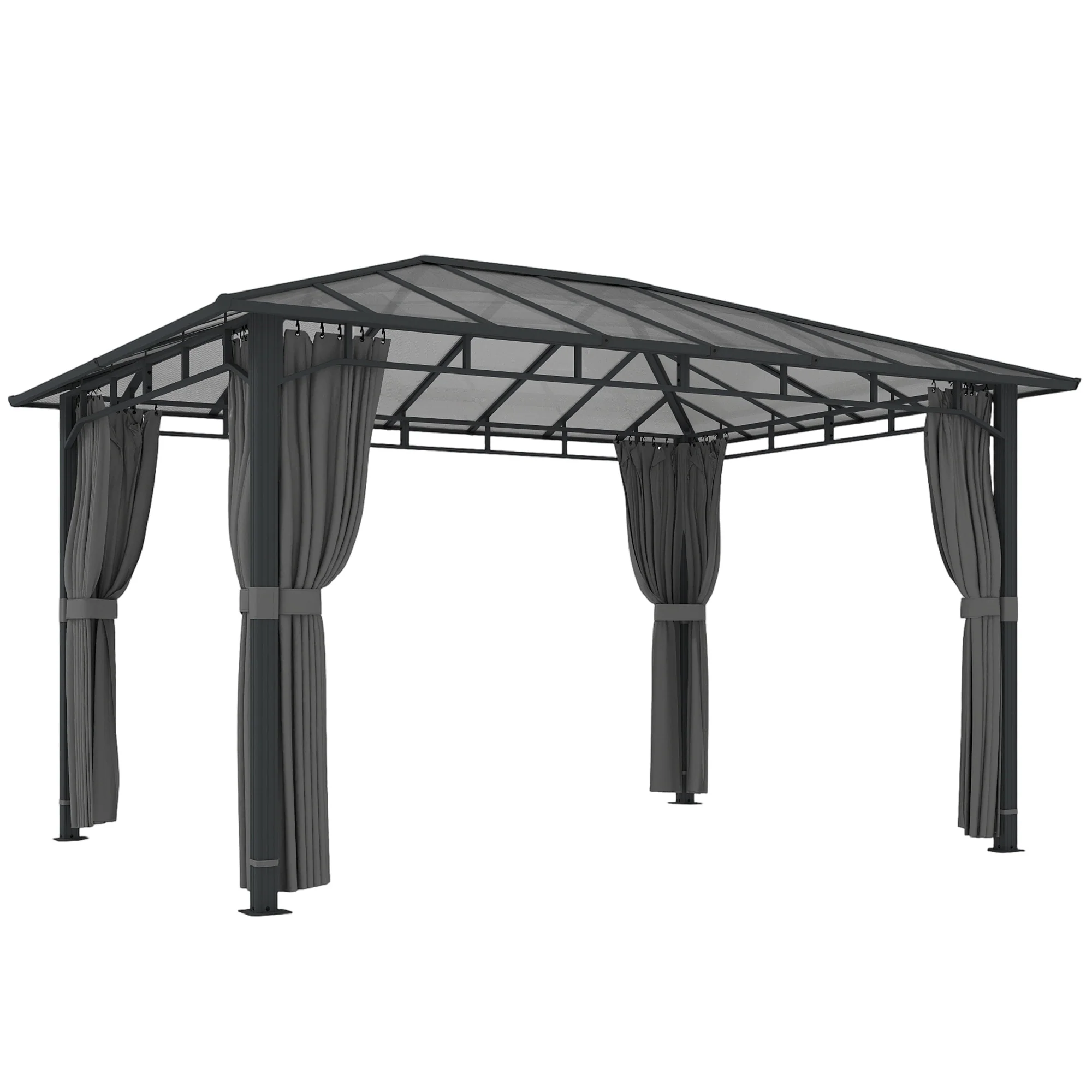 3 x 4 m Hardtop Gazebo with Polycarbonate Roof and Curtains, Dark Grey - Image 12