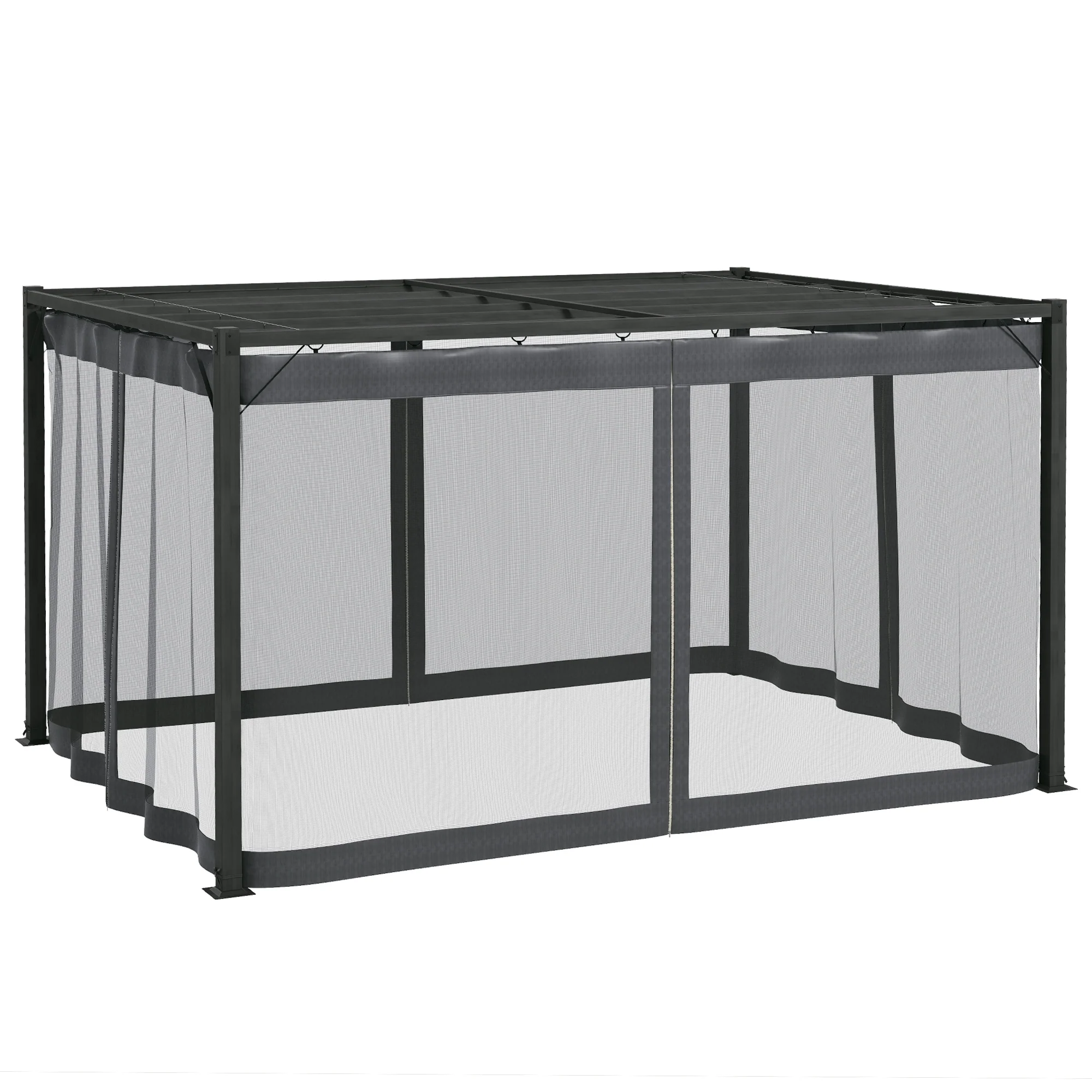 3 x 4m Pergola with Retractable Roof Canopy & Netting Sidewalls for Patio, Deck, Dark Grey - Image 2