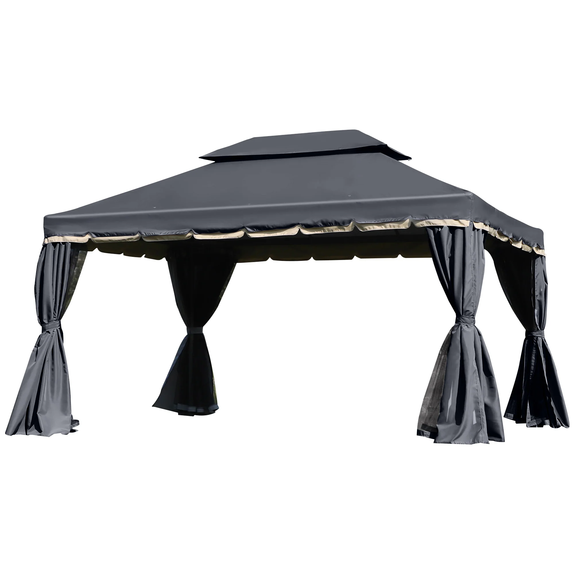 3 x 4m Aluminium Garden Gazebo, Pavilion Party Tent with Nets and Curtains, Black - Image 2