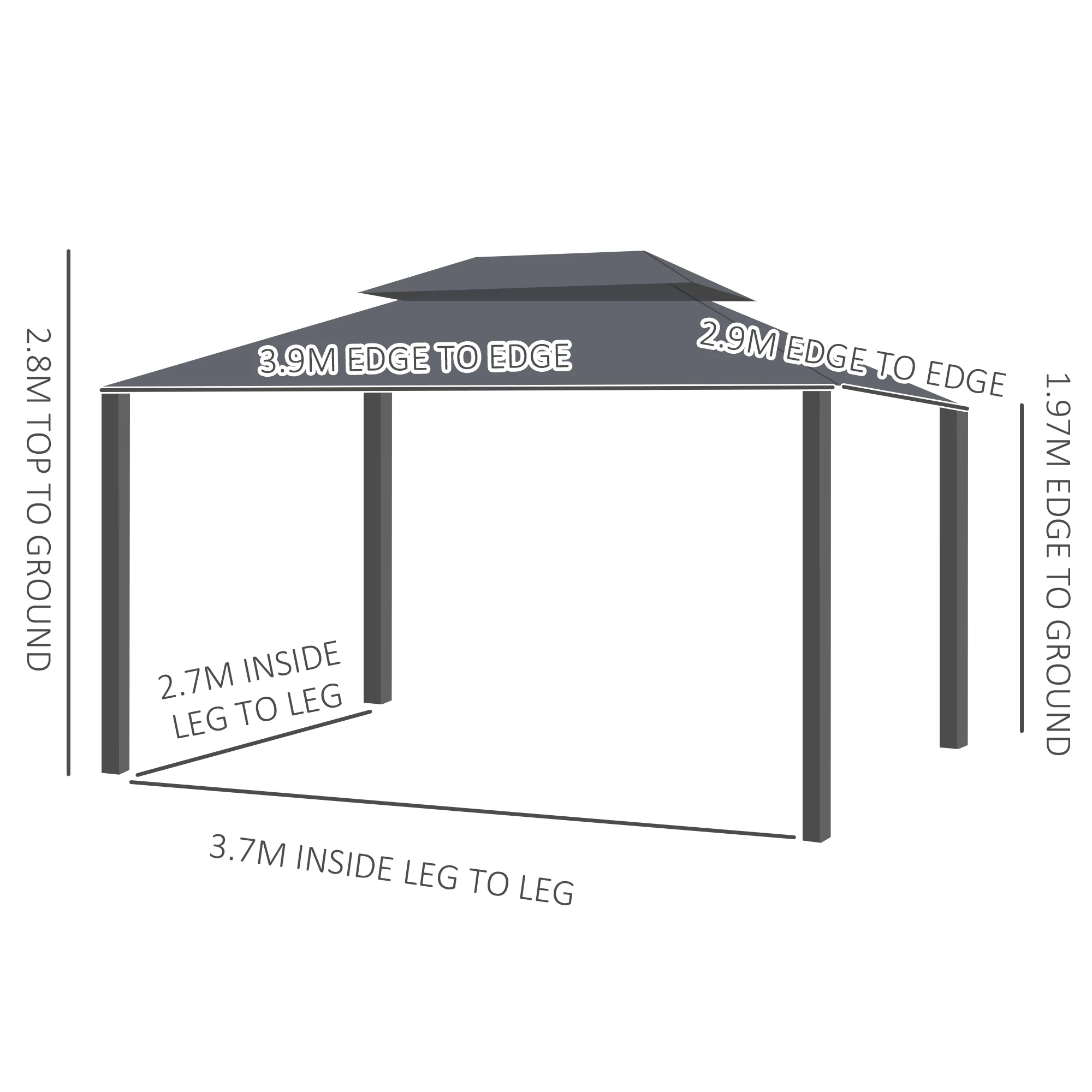 3 x 4m Aluminium Garden Gazebo, Pavilion Party Tent with Nets and Curtains, Black - Image 5