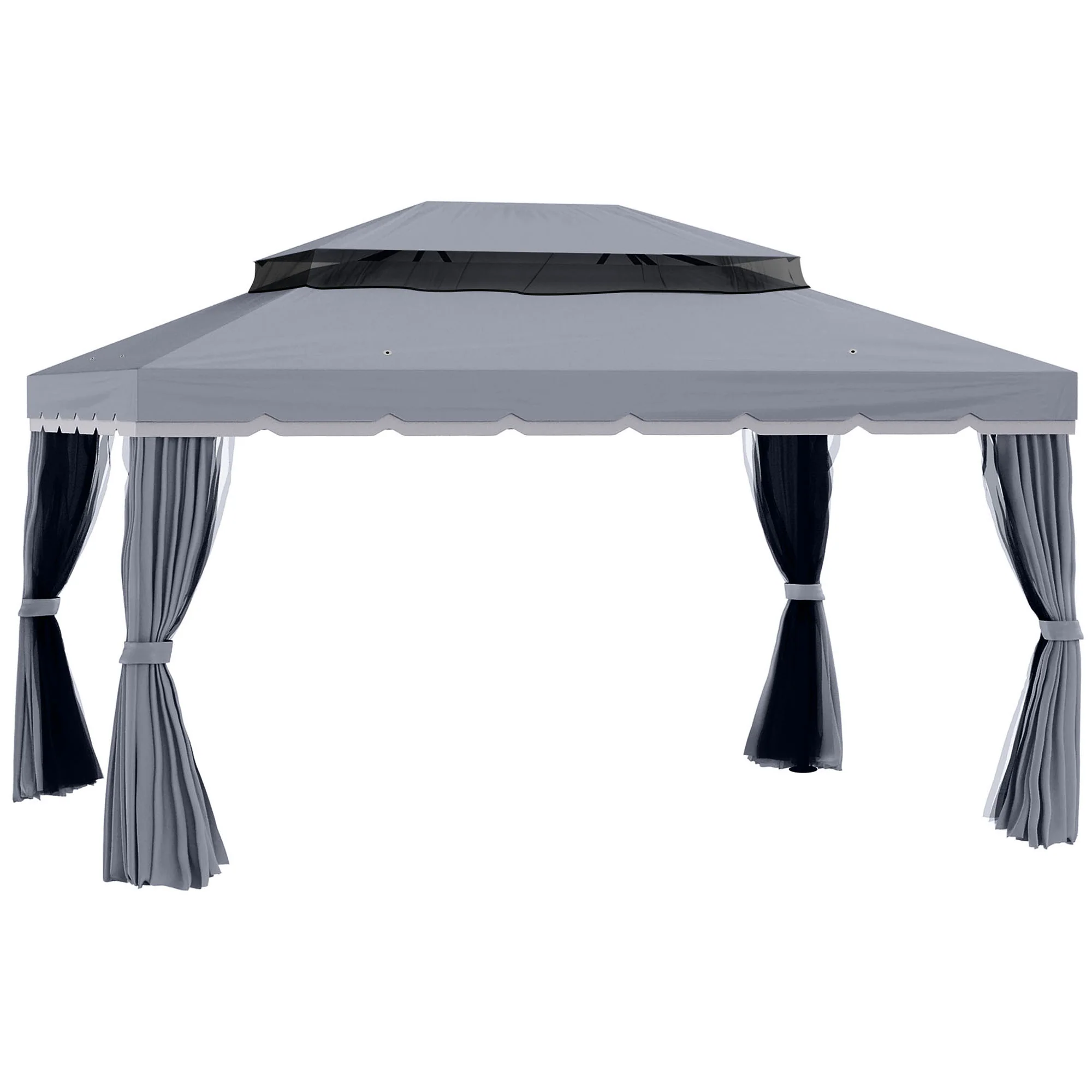 3 x 4m Aluminium Garden Gazebo, Pavilion Party Tent with Nets and Curtains, Dark Grey