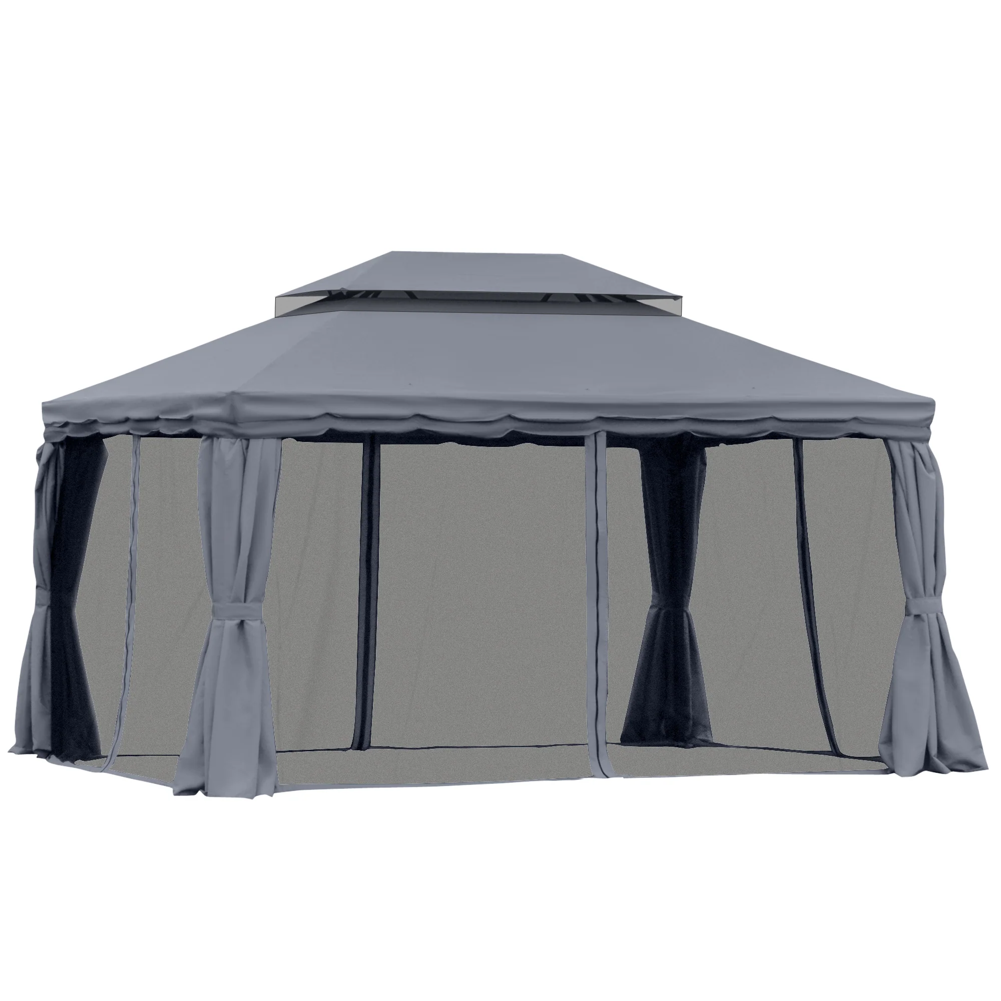 3 x 4m Aluminium Garden Gazebo, Pavilion Party Tent with Nets and Curtains, Dark Grey - Image 2