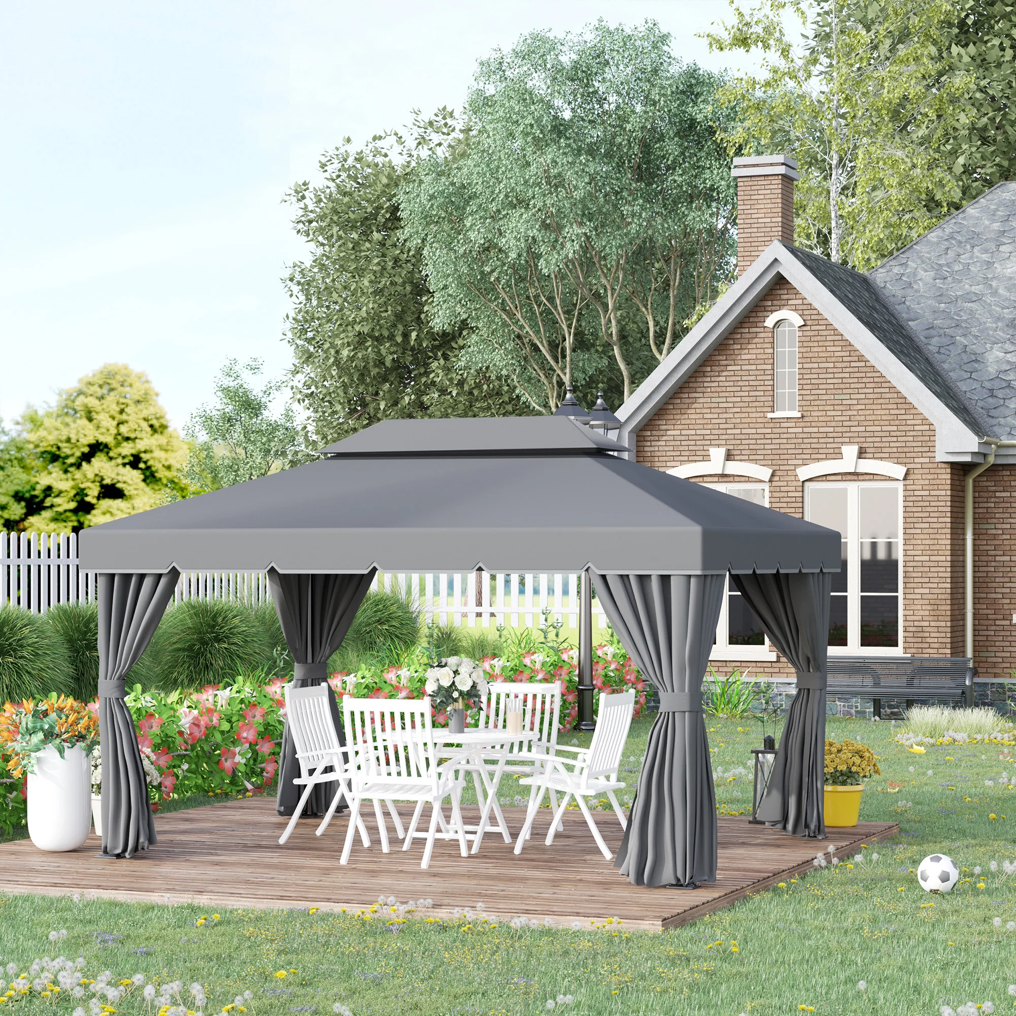 3 x 4m Aluminium Garden Gazebo, Pavilion Party Tent with Nets and Curtains, Dark Grey - Image 4