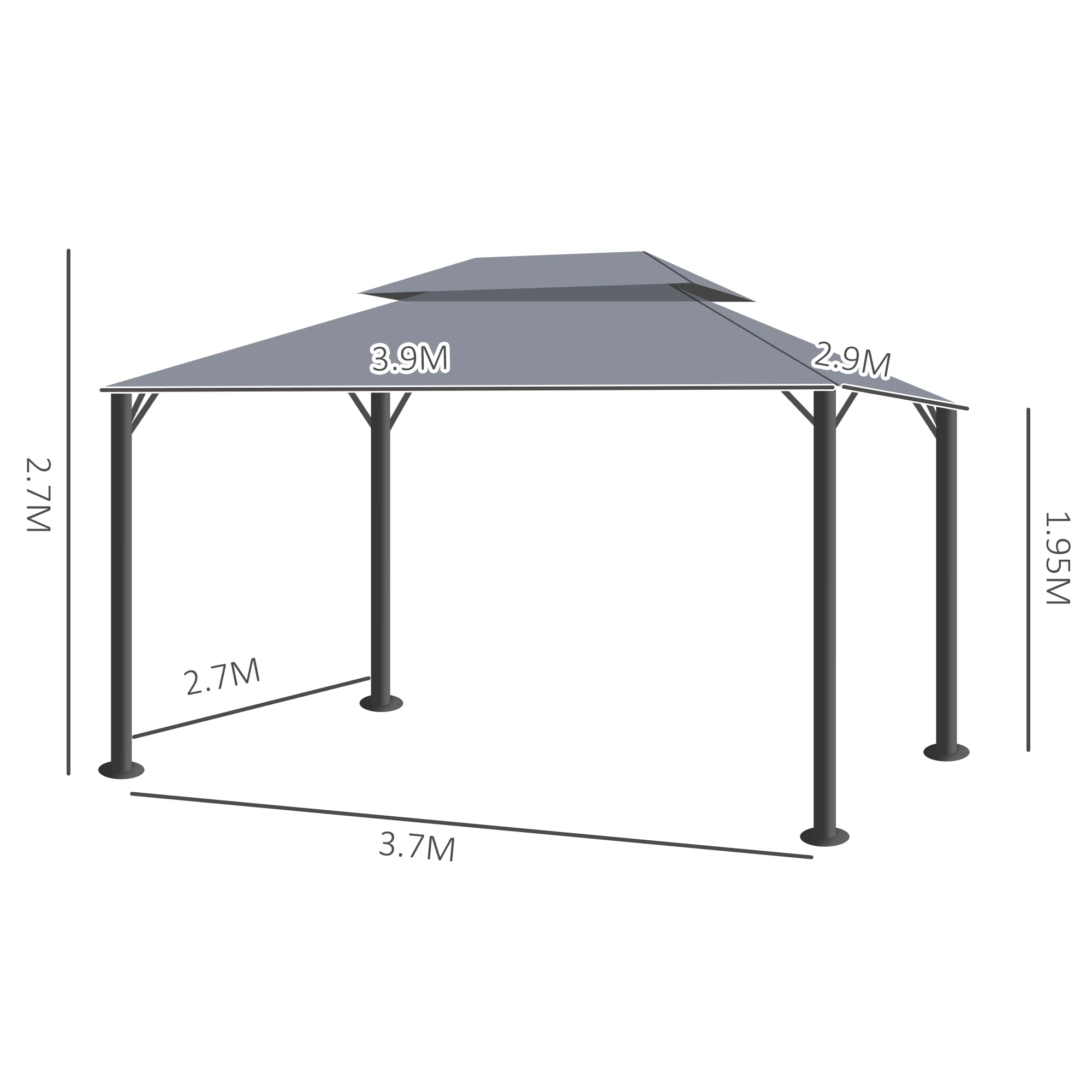 3 x 4m Aluminium Garden Gazebo, Pavilion Party Tent with Nets and Curtains, Dark Grey - Image 5