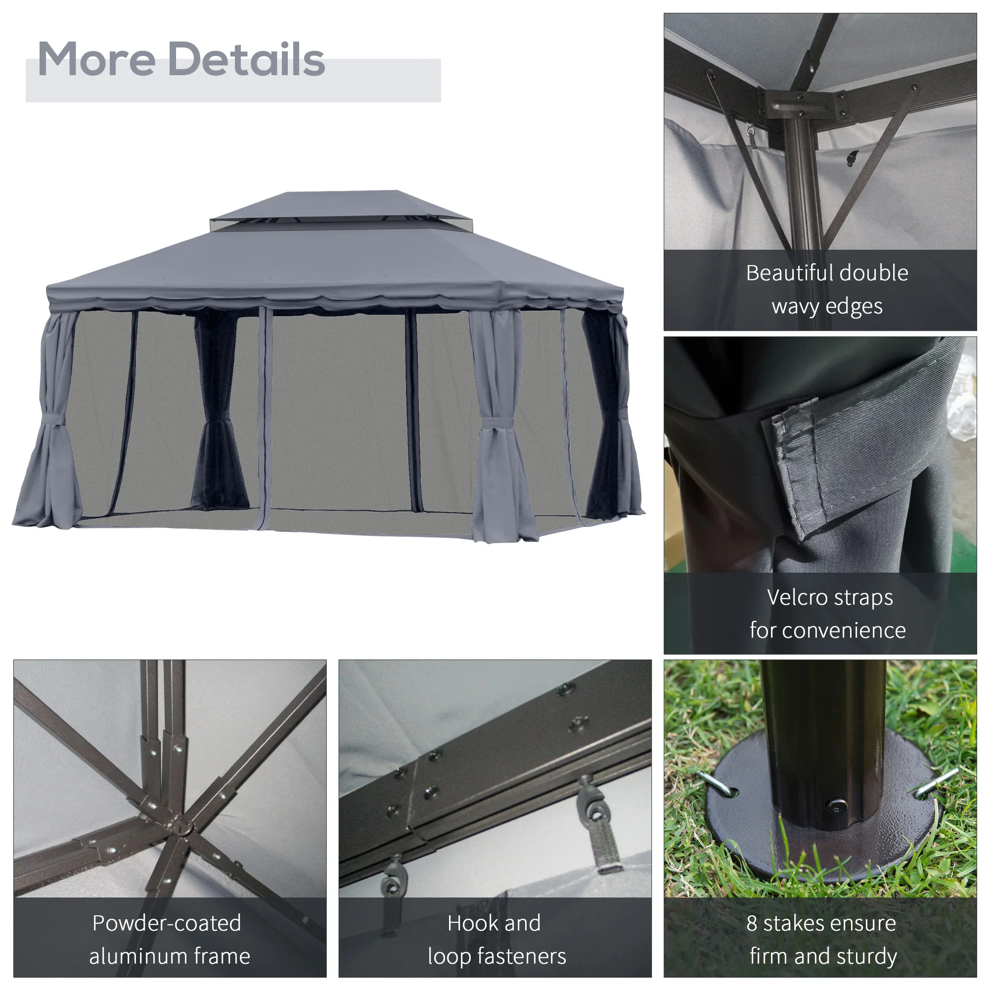 3 x 4m Aluminium Garden Gazebo, Pavilion Party Tent with Nets and Curtains, Dark Grey - Image 8