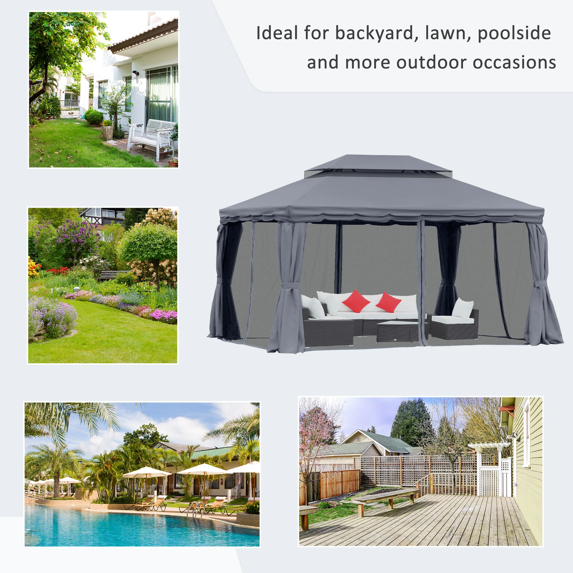 3 x 4m Aluminium Garden Gazebo, Pavilion Party Tent with Nets and Curtains, Dark Grey - Image 9