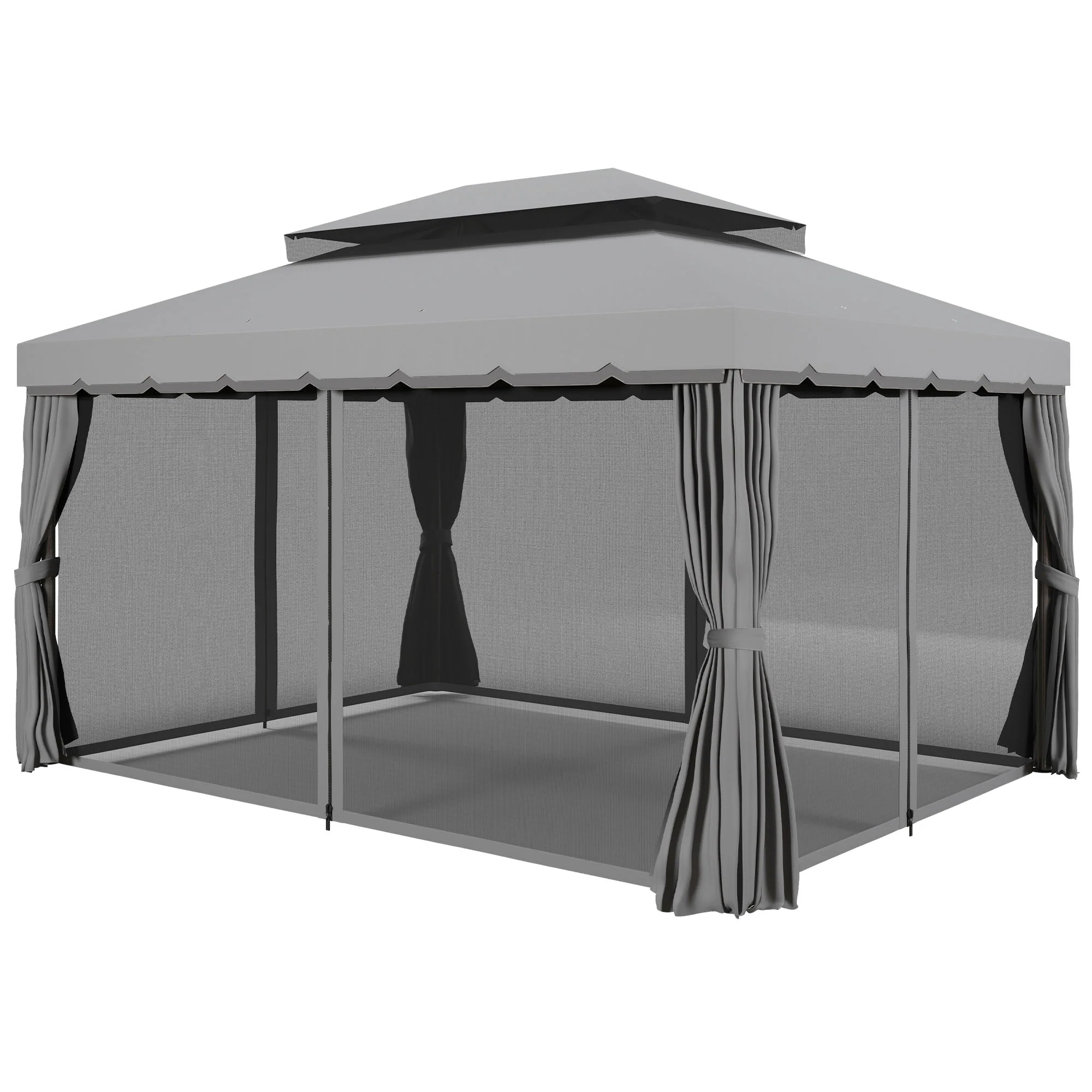 3 x 4m Aluminium Garden Gazebo, Pavilion Party Tent with Nets and Curtains, Light Grey - Image 2
