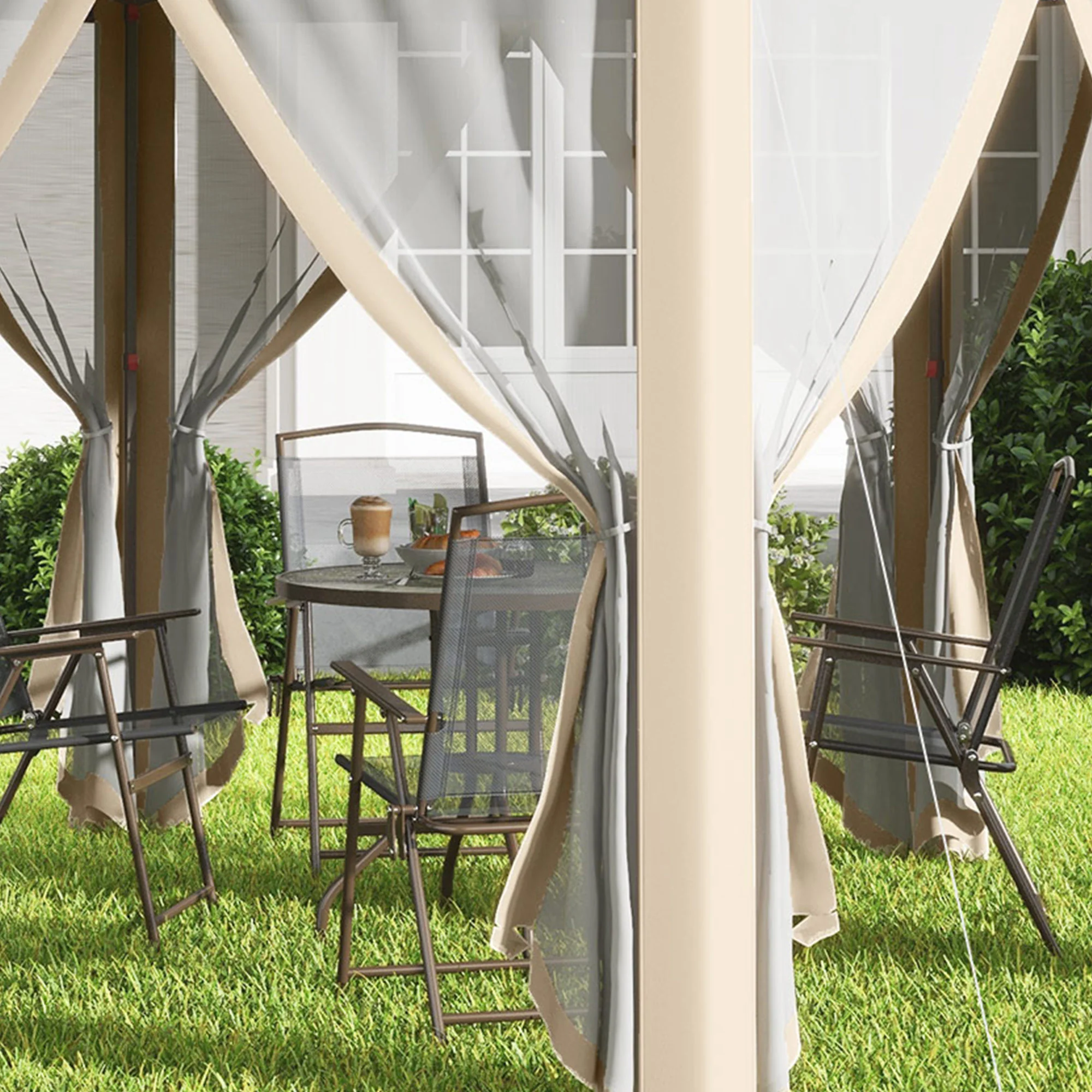 3 x 4m Pop Up Gazebo, Double-roof Garden Tent with Netting & Carry Bag for Patio, Khaki - Image 11