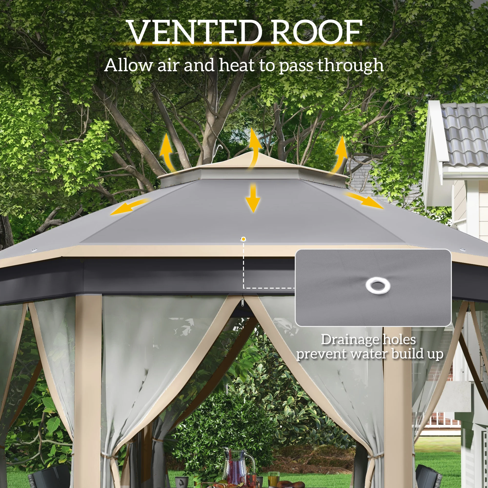 3 x 4m Pop Up Gazebo, Double-roof Garden Tent with Netting & Carry Bag for Patio, Khaki - Image 7