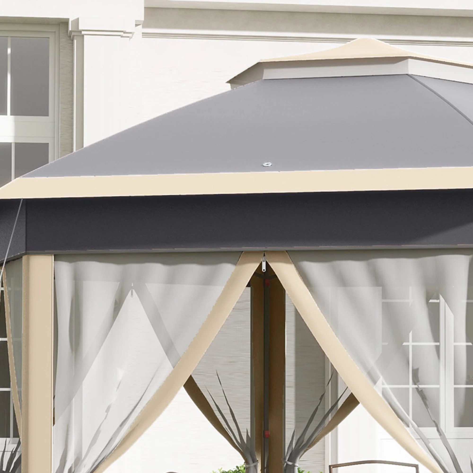 3 x 4m Pop Up Gazebo, Double-roof Garden Tent with Netting & Carry Bag for Patio, Khaki - Image 9