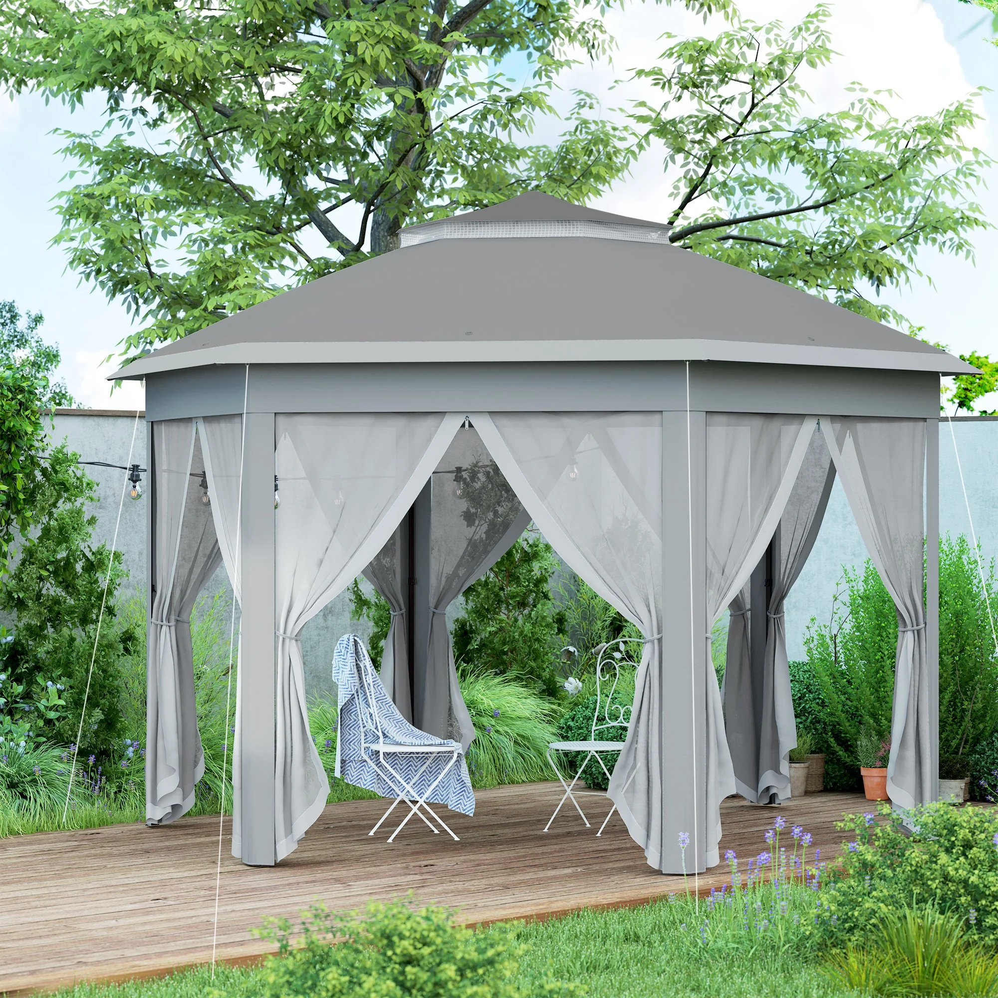 3 x 4m Pop Up Gazebo, Double-roof Garden Tent with Netting & Carry Bag for Patio, Dark Grey - Image 11