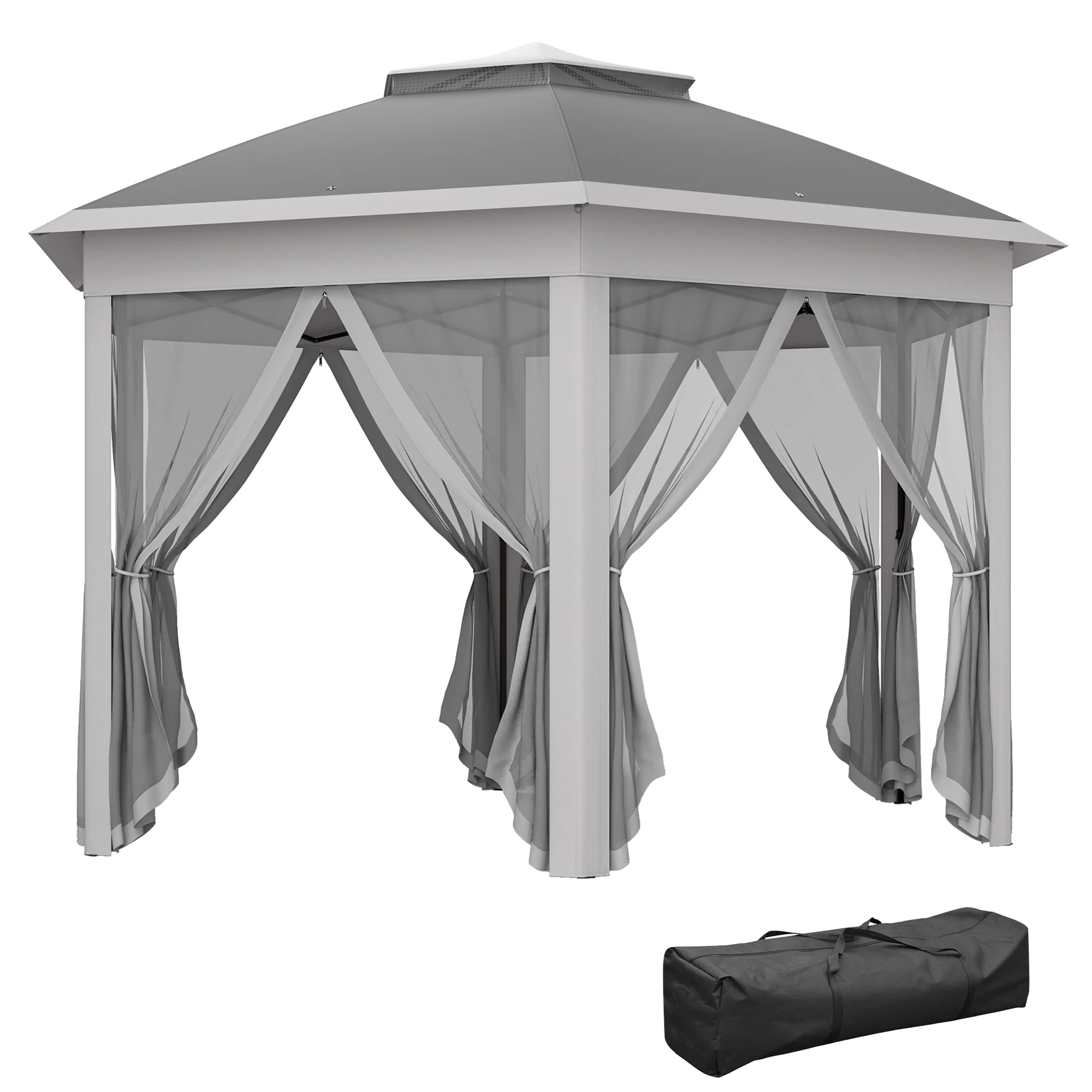 3 x 4m Pop Up Gazebo, Double-roof Garden Tent with Netting & Carry Bag for Patio, Dark Grey - Image 12