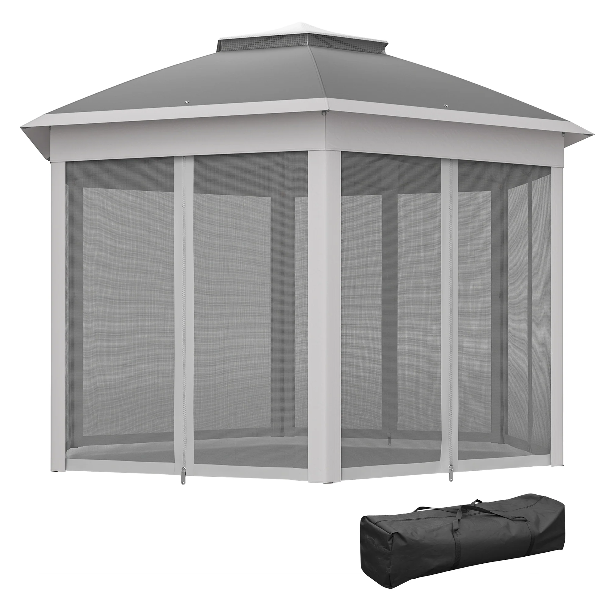 3 x 4m Pop Up Gazebo, Double-roof Garden Tent with Netting & Carry Bag for Patio, Dark Grey - Image 2