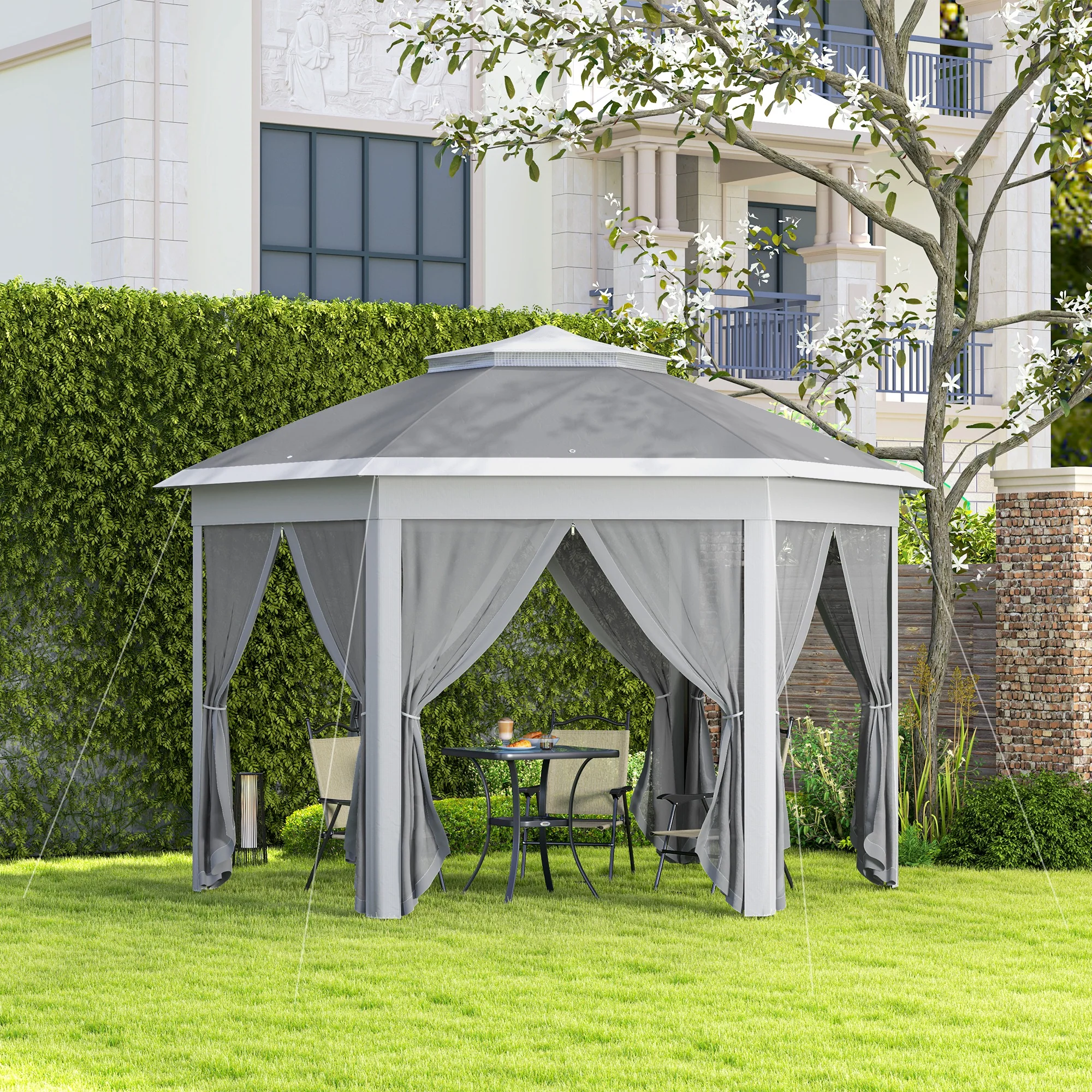 3 x 4m Pop Up Gazebo, Double-roof Garden Tent with Netting & Carry Bag for Patio, Dark Grey - Image 3