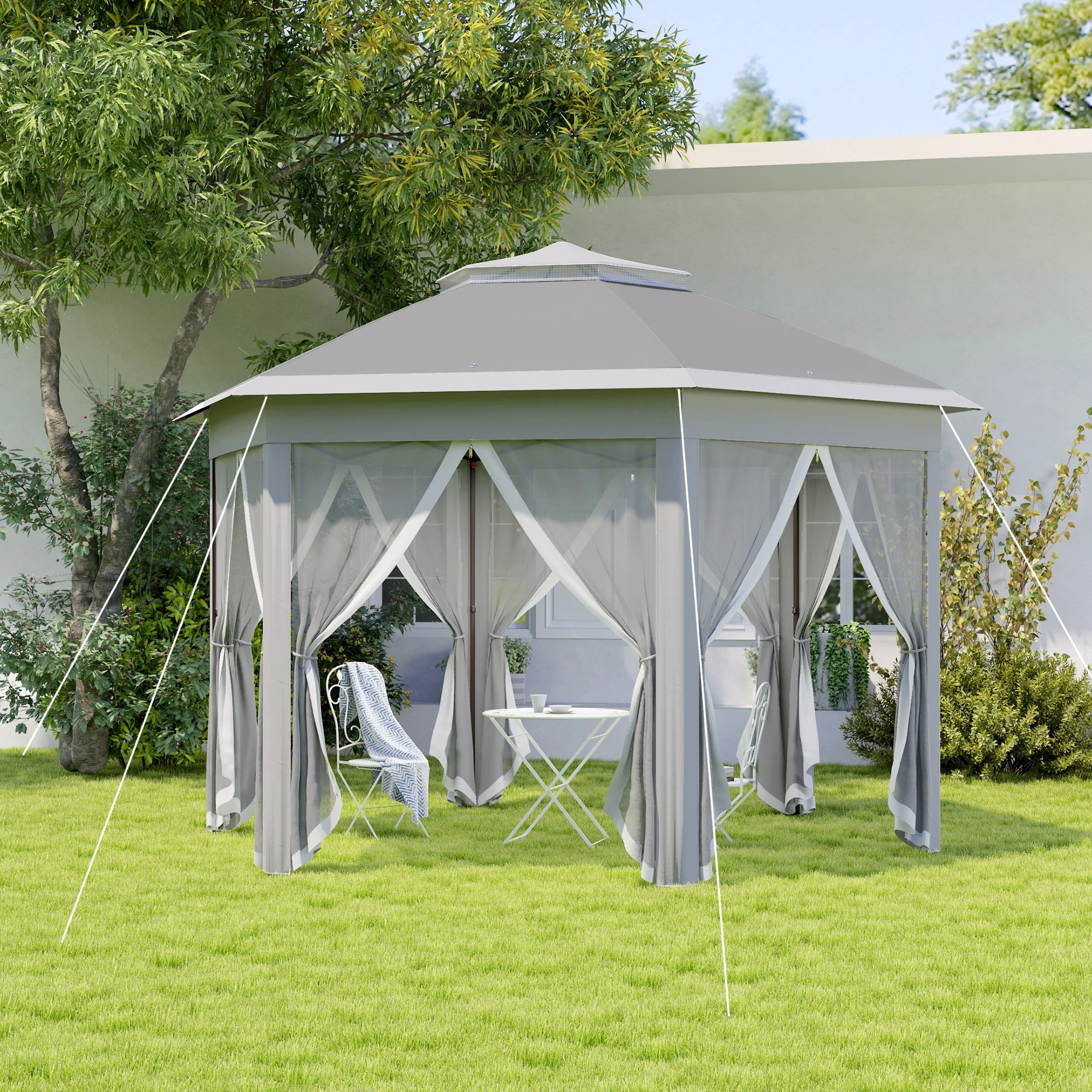 3 x 4m Pop Up Gazebo, Double-roof Garden Tent with Netting & Carry Bag for Patio, Dark Grey - Image 4