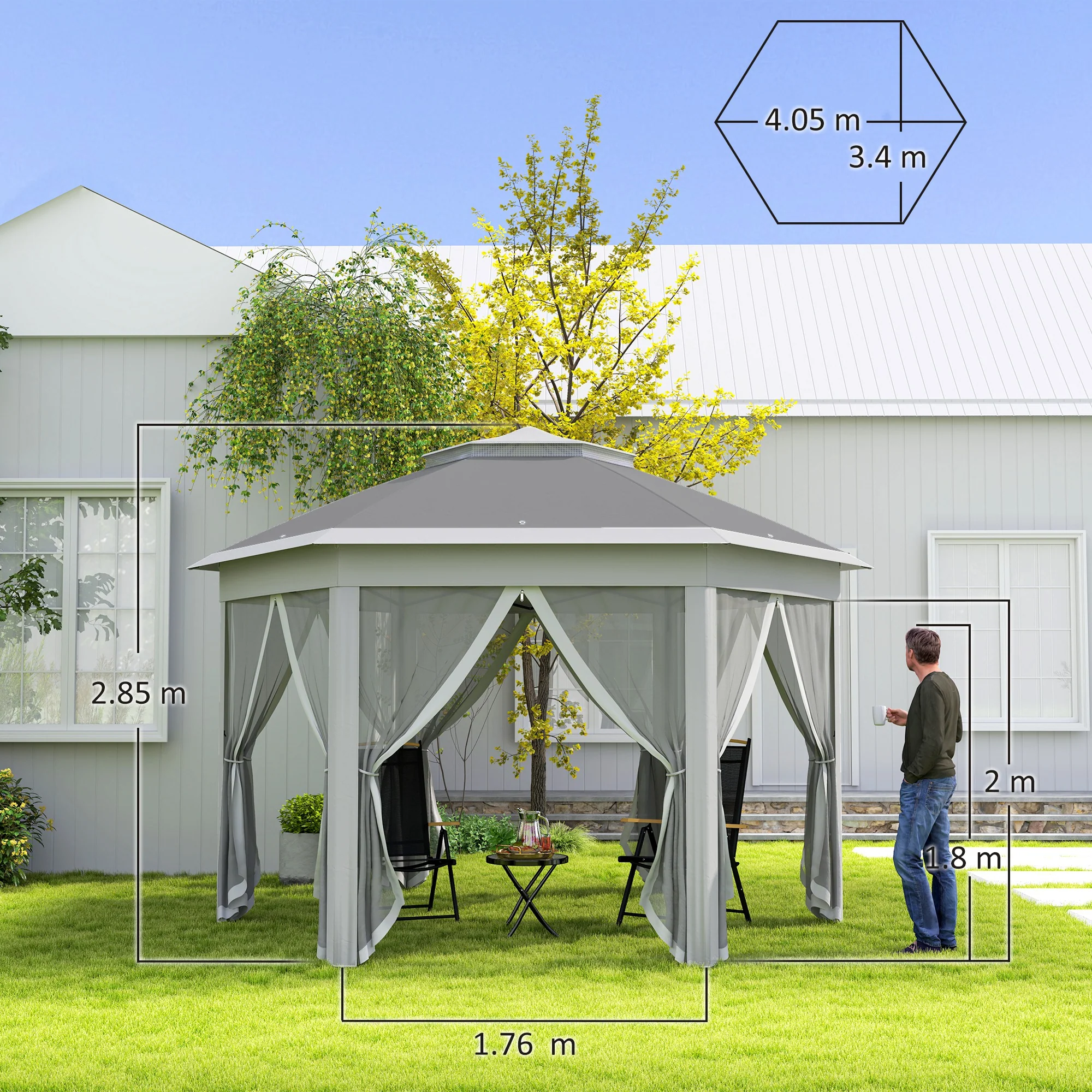 3 x 4m Pop Up Gazebo, Double-roof Garden Tent with Netting & Carry Bag for Patio, Dark Grey - Image 5