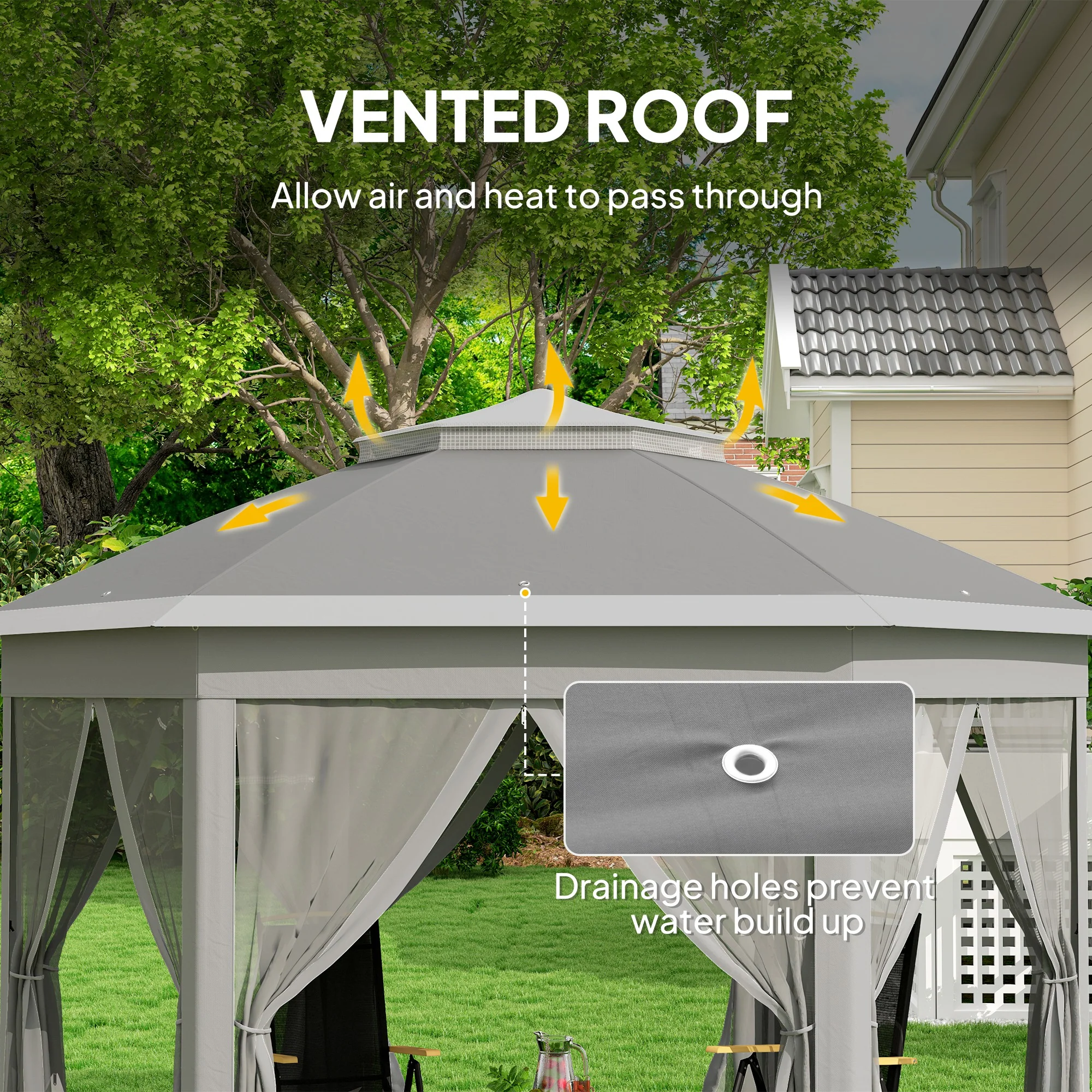 3 x 4m Pop Up Gazebo, Double-roof Garden Tent with Netting & Carry Bag for Patio, Dark Grey - Image 7