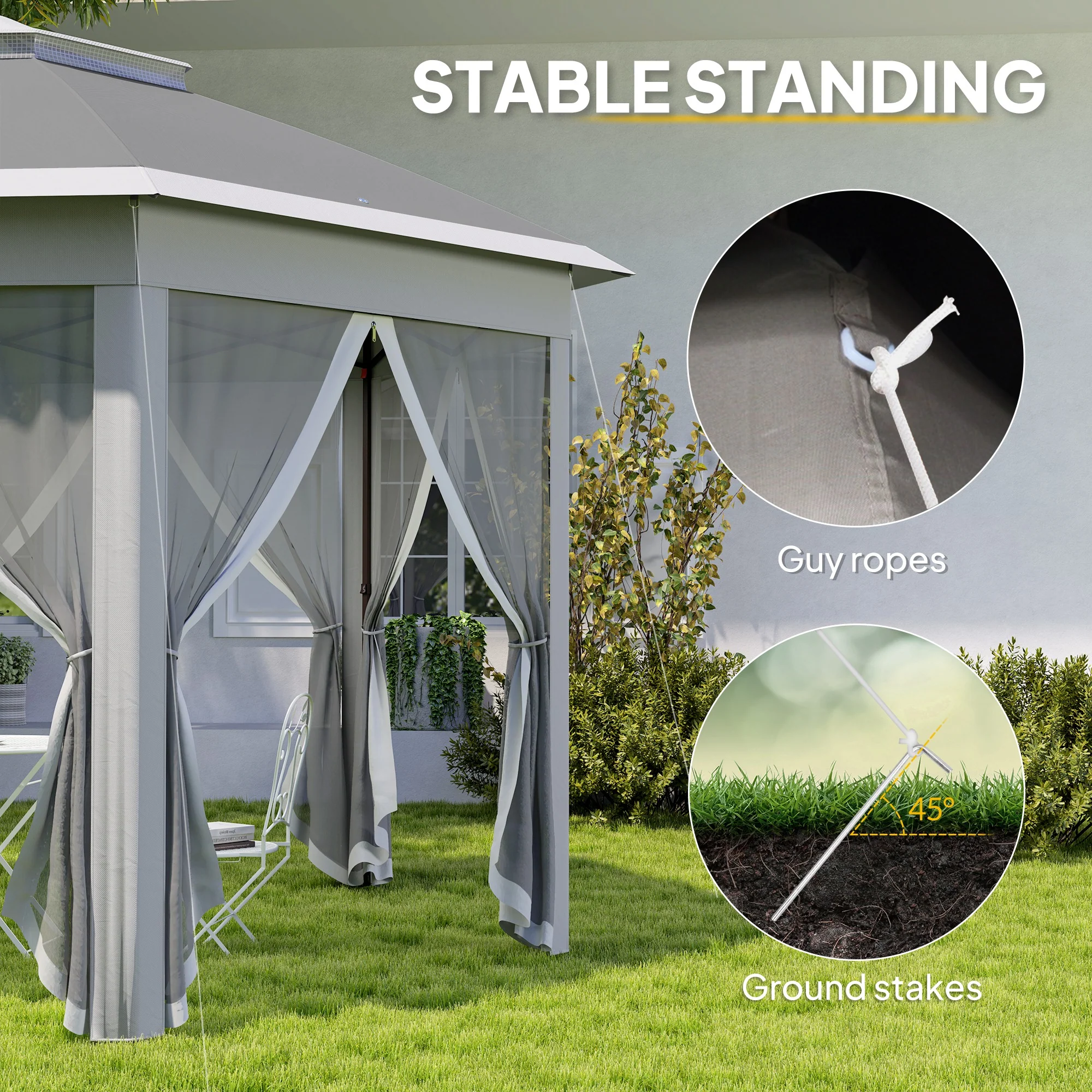 3 x 4m Pop Up Gazebo, Double-roof Garden Tent with Netting & Carry Bag for Patio, Dark Grey - Image 8