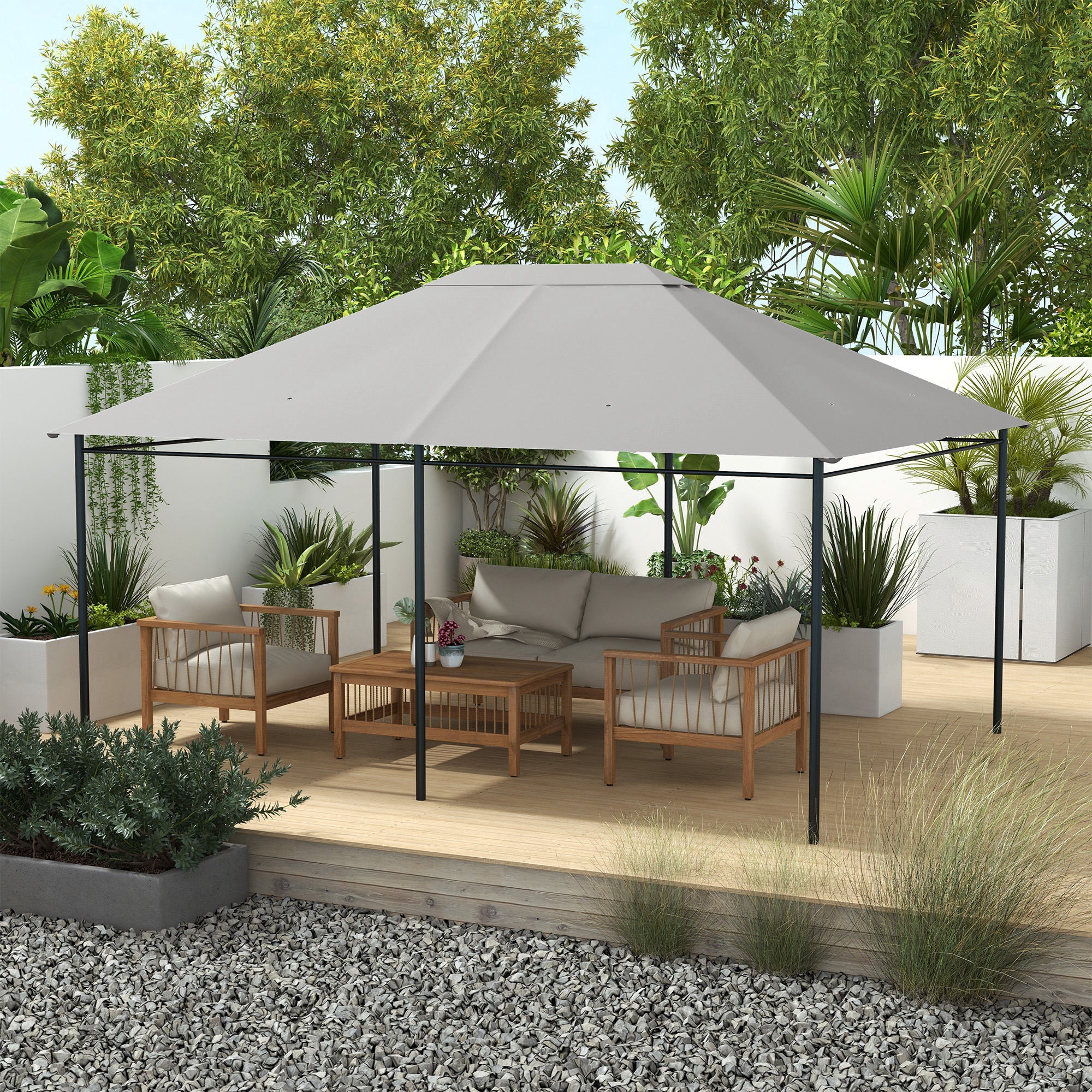 3 x 4m Waterproof Gazebo Canopy Replacement Cover with Vents & Drain Holes, Light Grey - Image 3