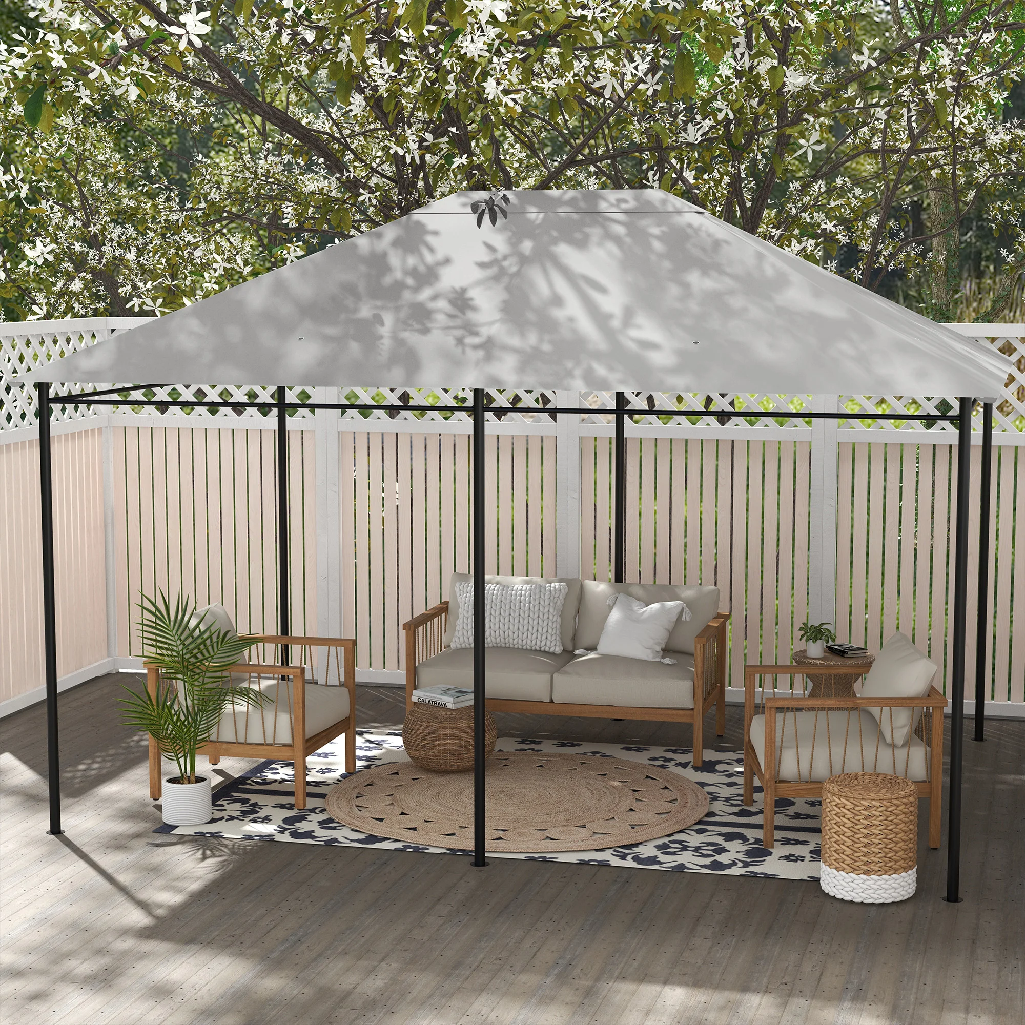 3 x 4m Waterproof Gazebo Canopy Replacement Cover with Vents & Drain Holes, Light Grey - Image 4