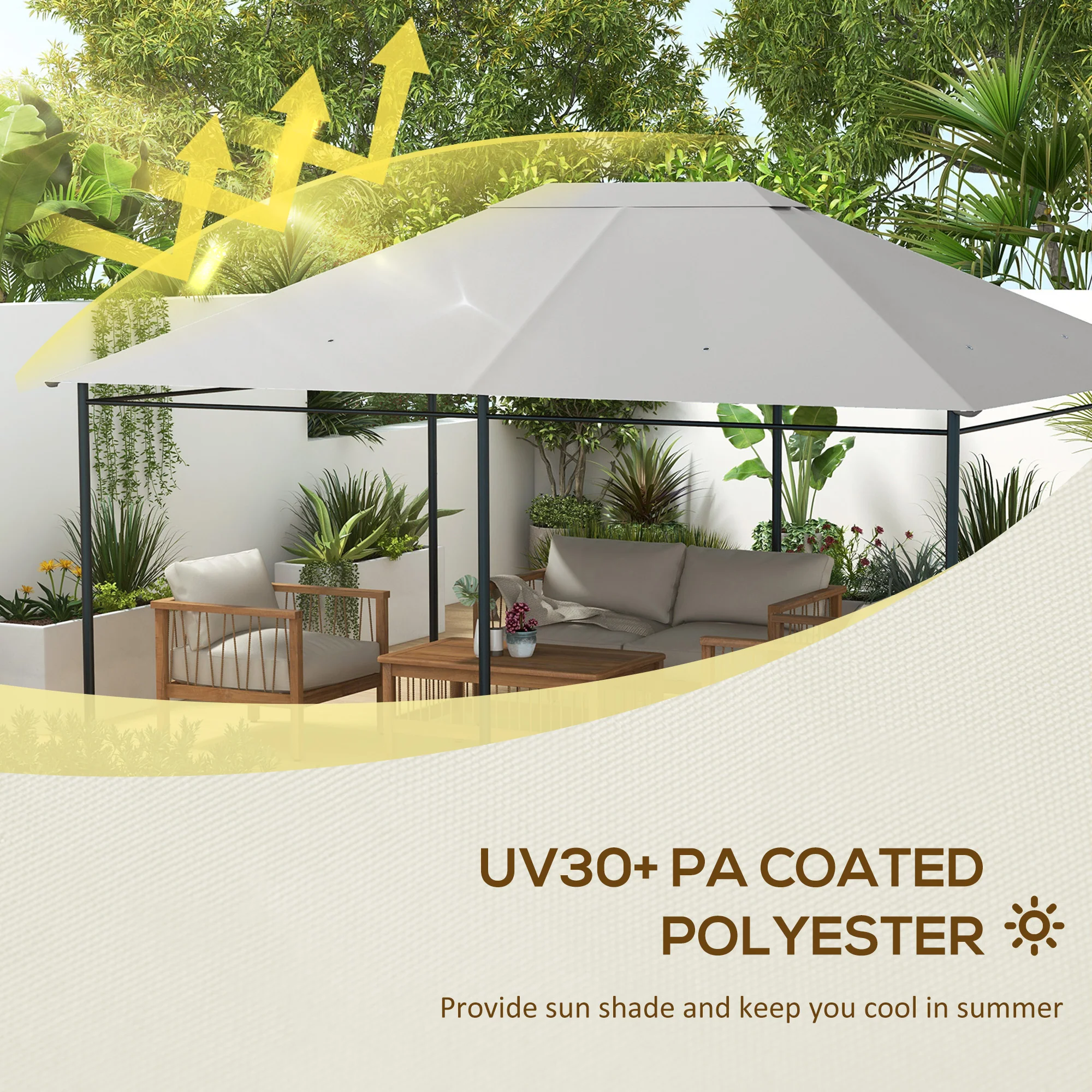3 x 4m Waterproof Gazebo Canopy Replacement Cover with Vents & Drain Holes, Light Grey - Image 6