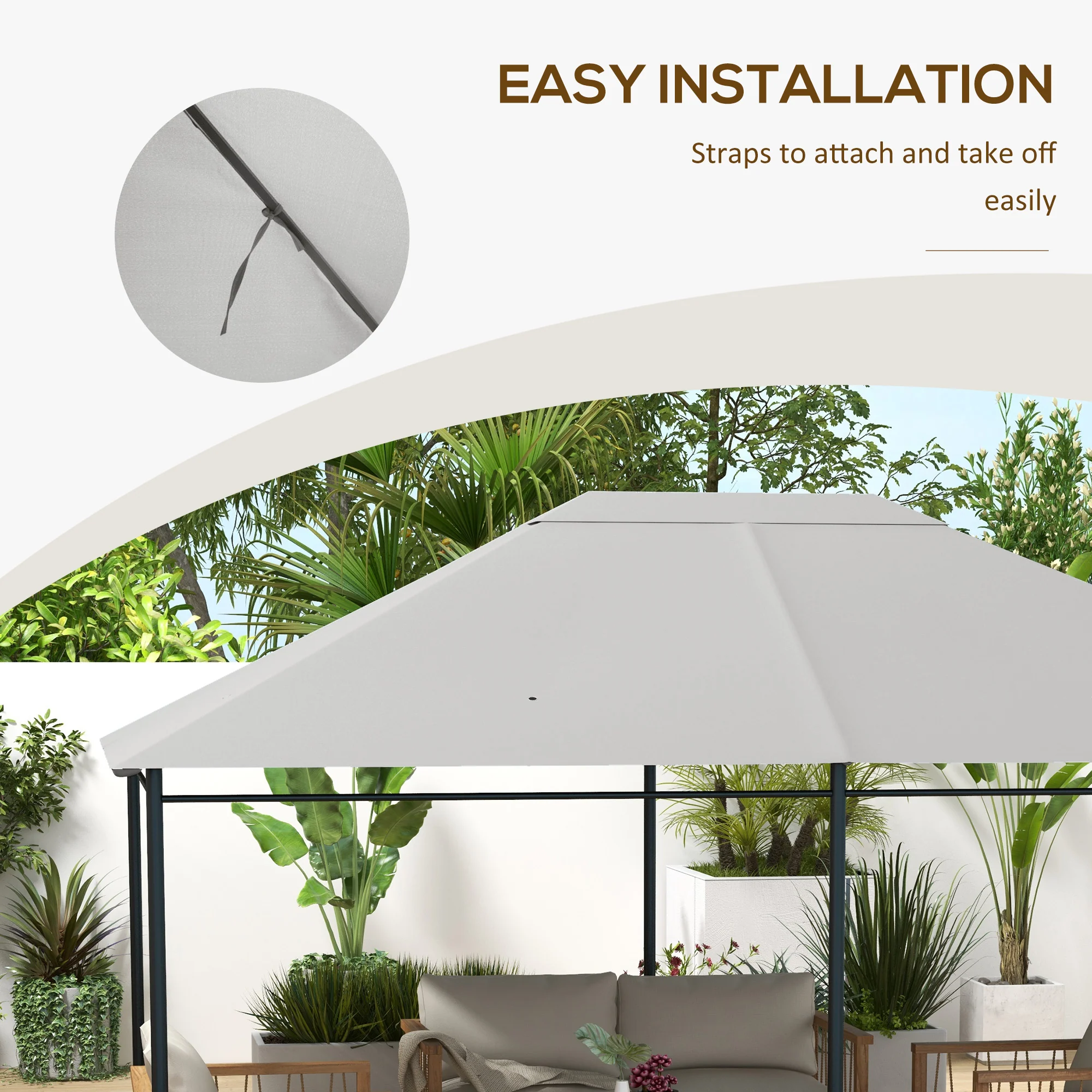 3 x 4m Waterproof Gazebo Canopy Replacement Cover with Vents & Drain Holes, Light Grey - Image 8