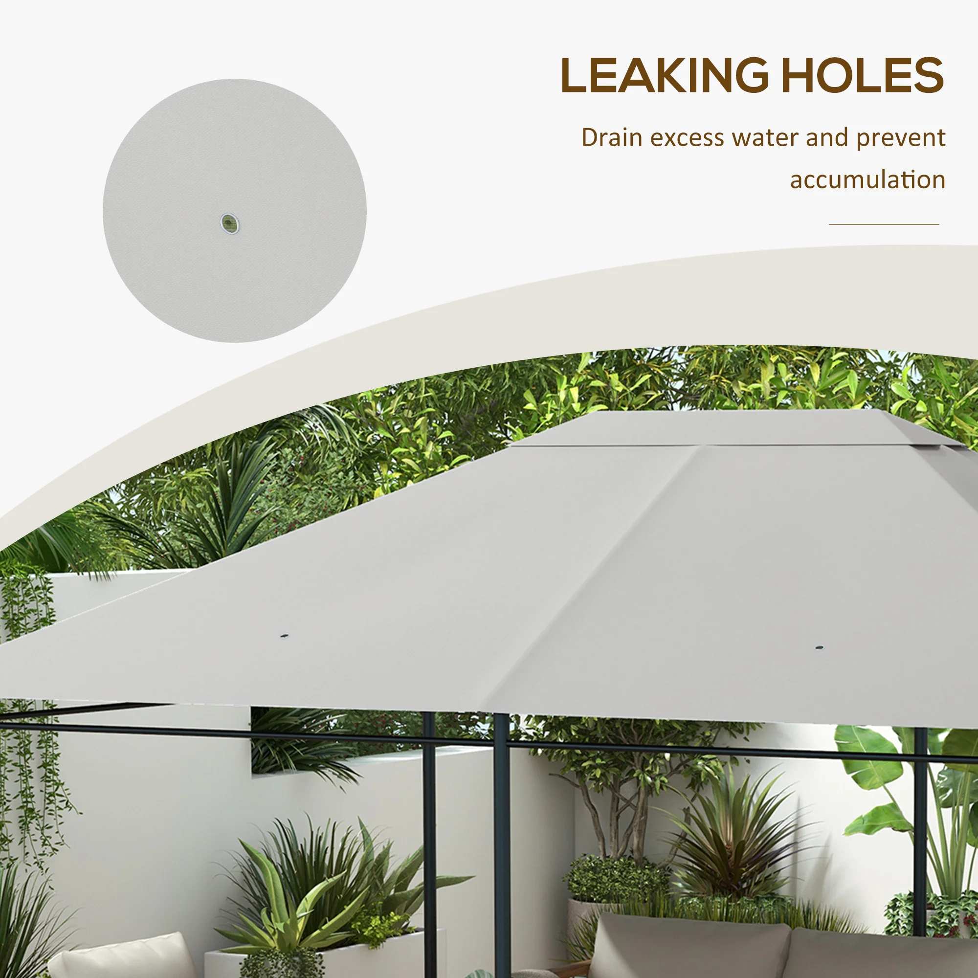 3 x 4m Waterproof Gazebo Canopy Replacement Cover with Vents & Drain Holes, Light Grey - Image 9