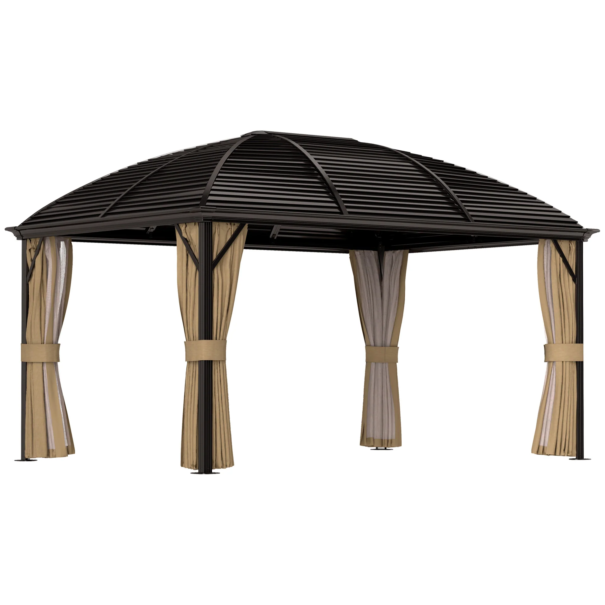 3 x 4m Aluminium Hardtop Gazebo Canopy with Metal Roof, Netting and Curtains, Brown - Image 12