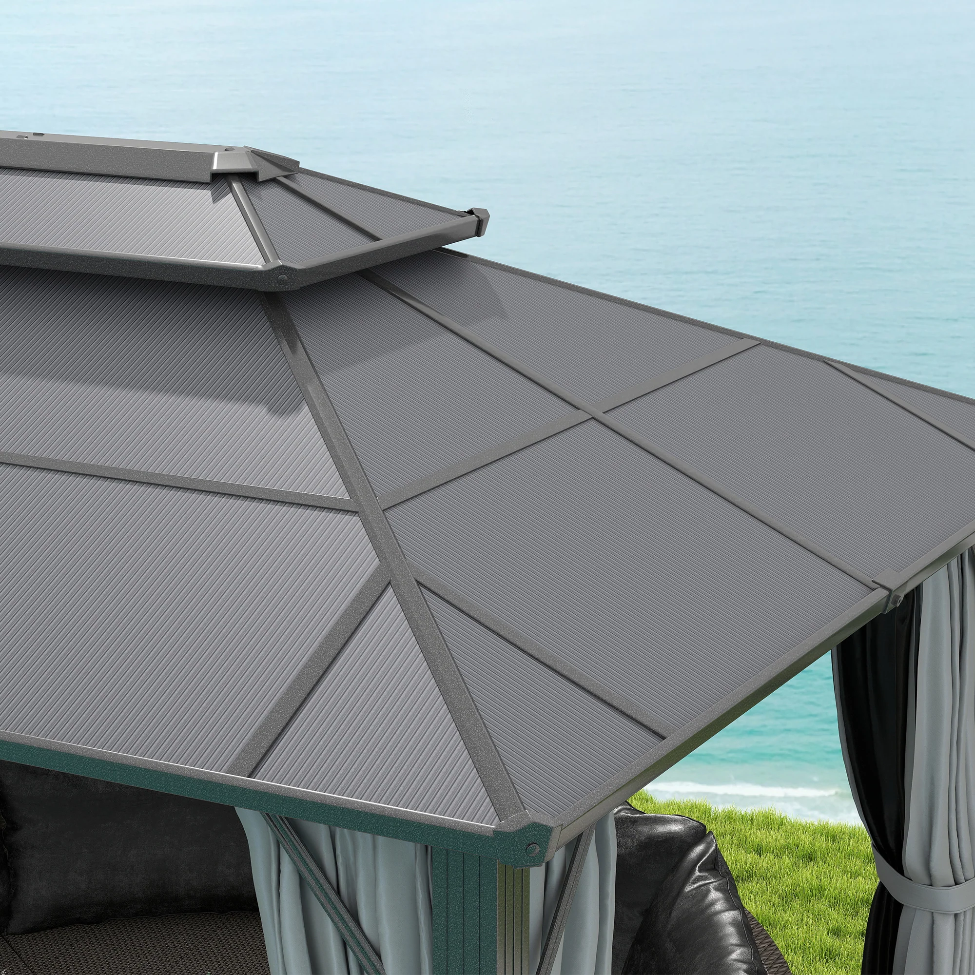 3 x 4m Aluminium Frame Hardtop Gazebo with Double Polycarbonate Roof, Grey - Image 11