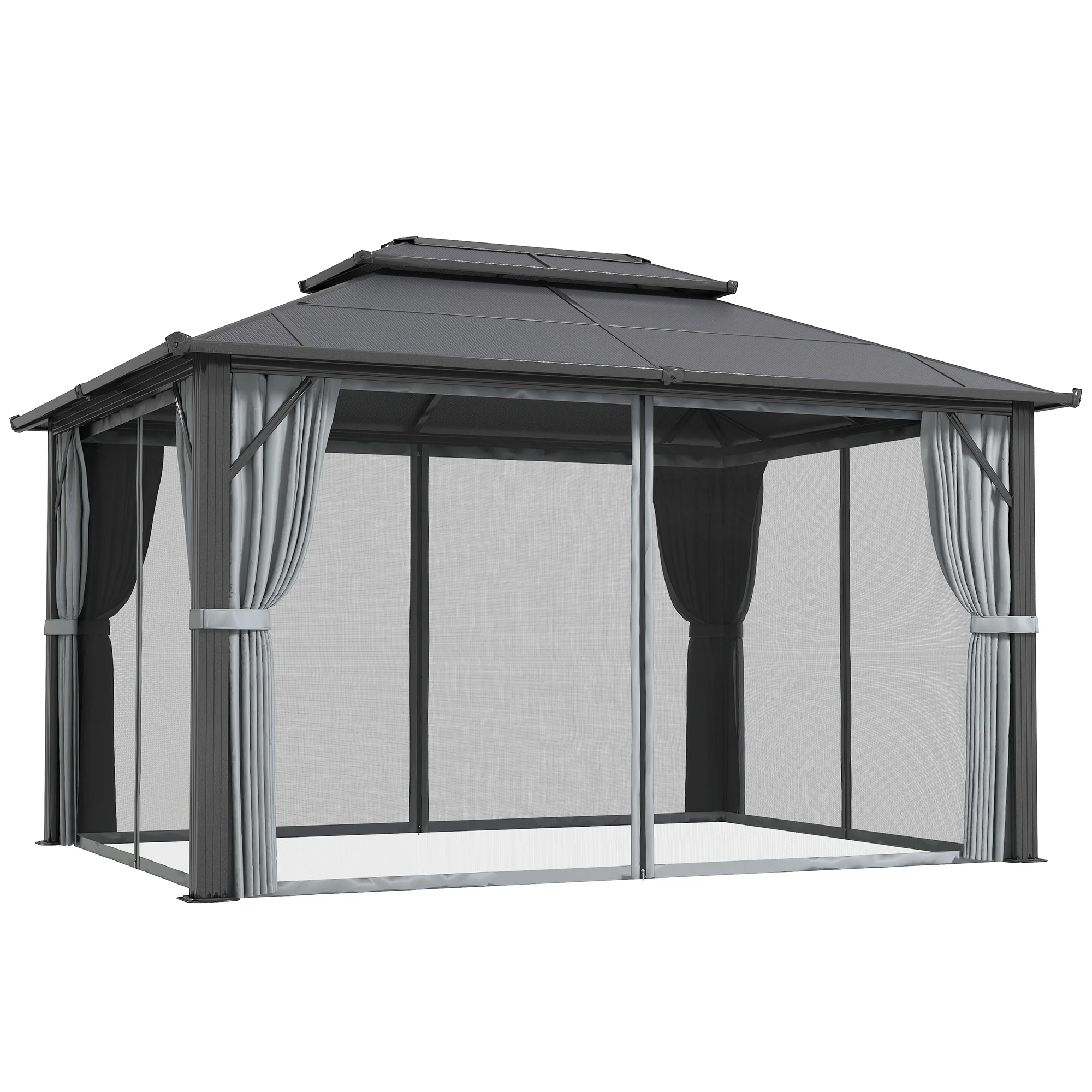 3 x 4m Aluminium Frame Hardtop Gazebo with Double Polycarbonate Roof, Grey - Image 12