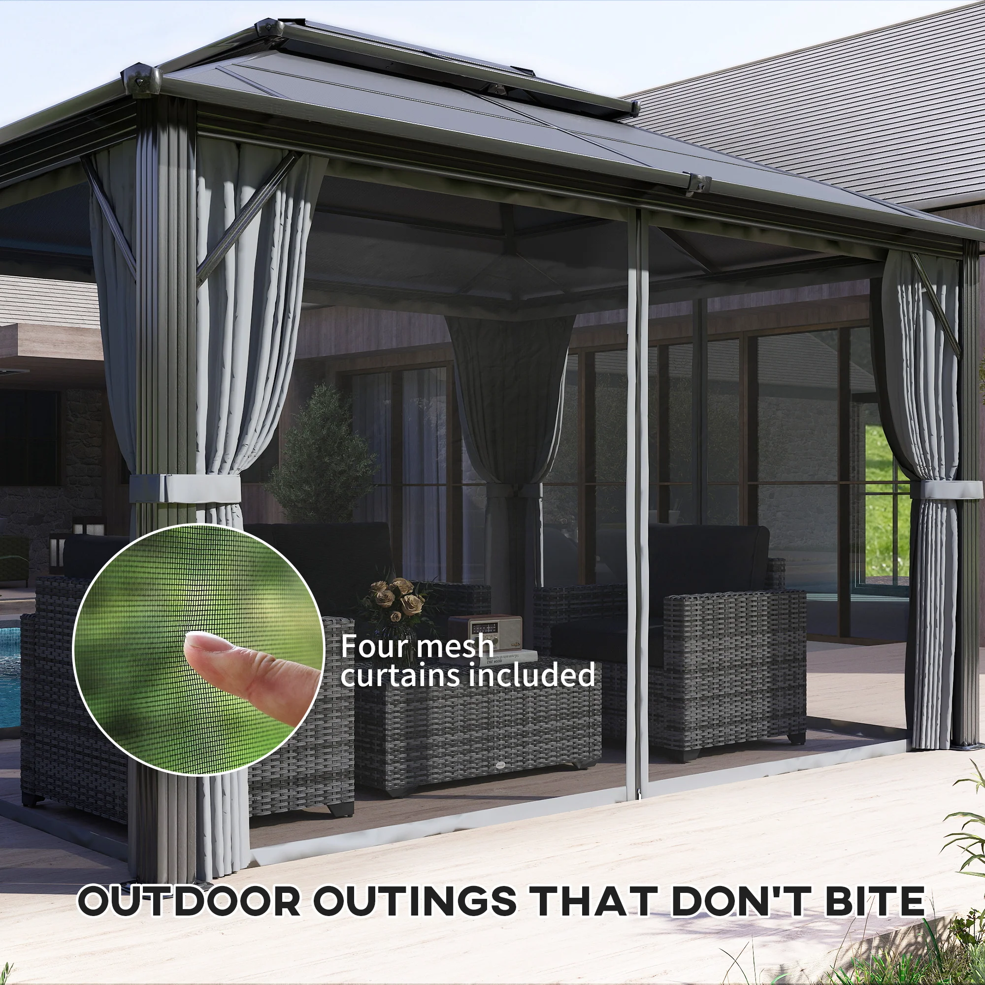 3 x 4m Aluminium Frame Hardtop Gazebo with Double Polycarbonate Roof, Grey - Image 9