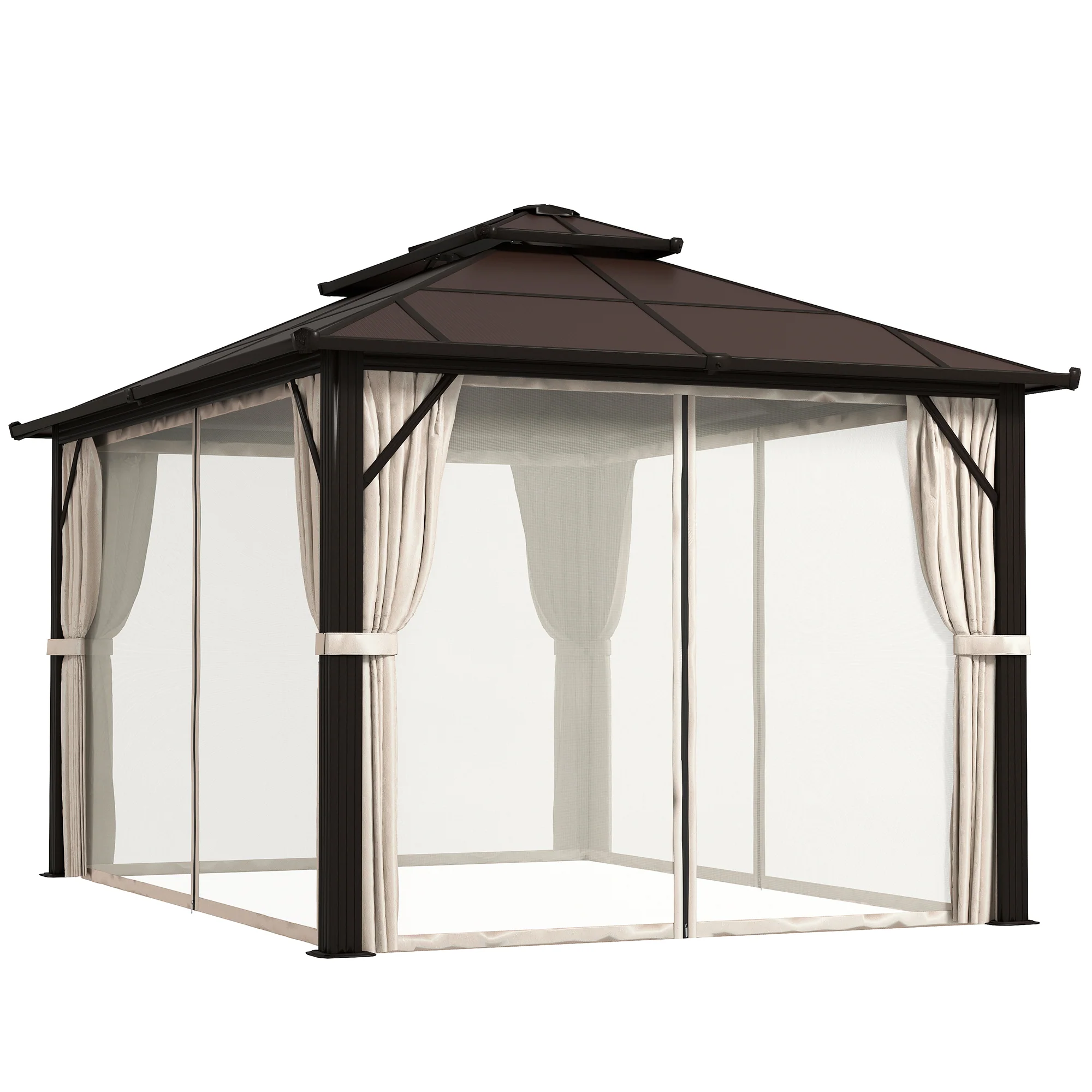 3 x 4m Aluminium Frame Hardtop Gazebo with Double Polycarbonate Roof, Beige - Image 12