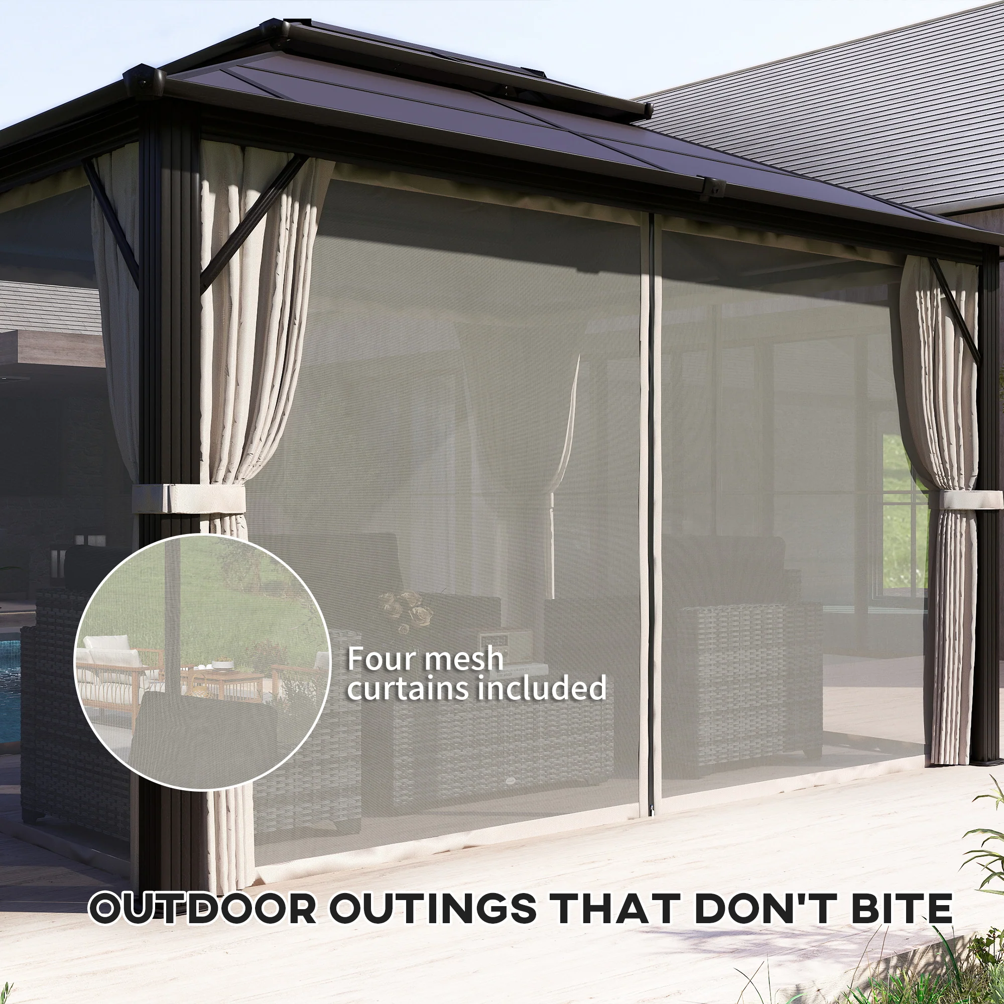 3 x 4m Aluminium Frame Hardtop Gazebo with Double Polycarbonate Roof, Beige - Image 9