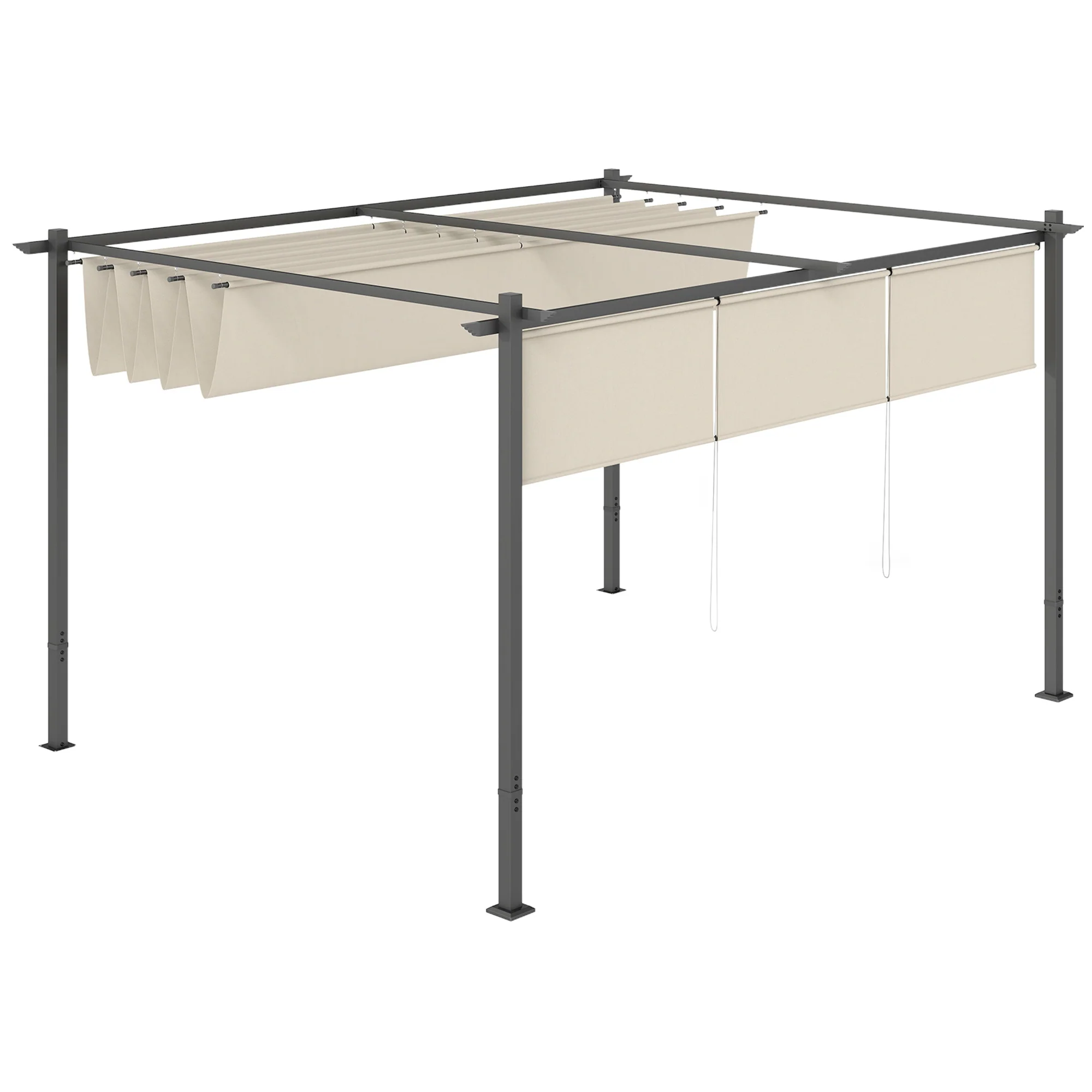 3 x 4m Metal Pergola with Retractable Roof & Roller Shade, Beige - Image 2