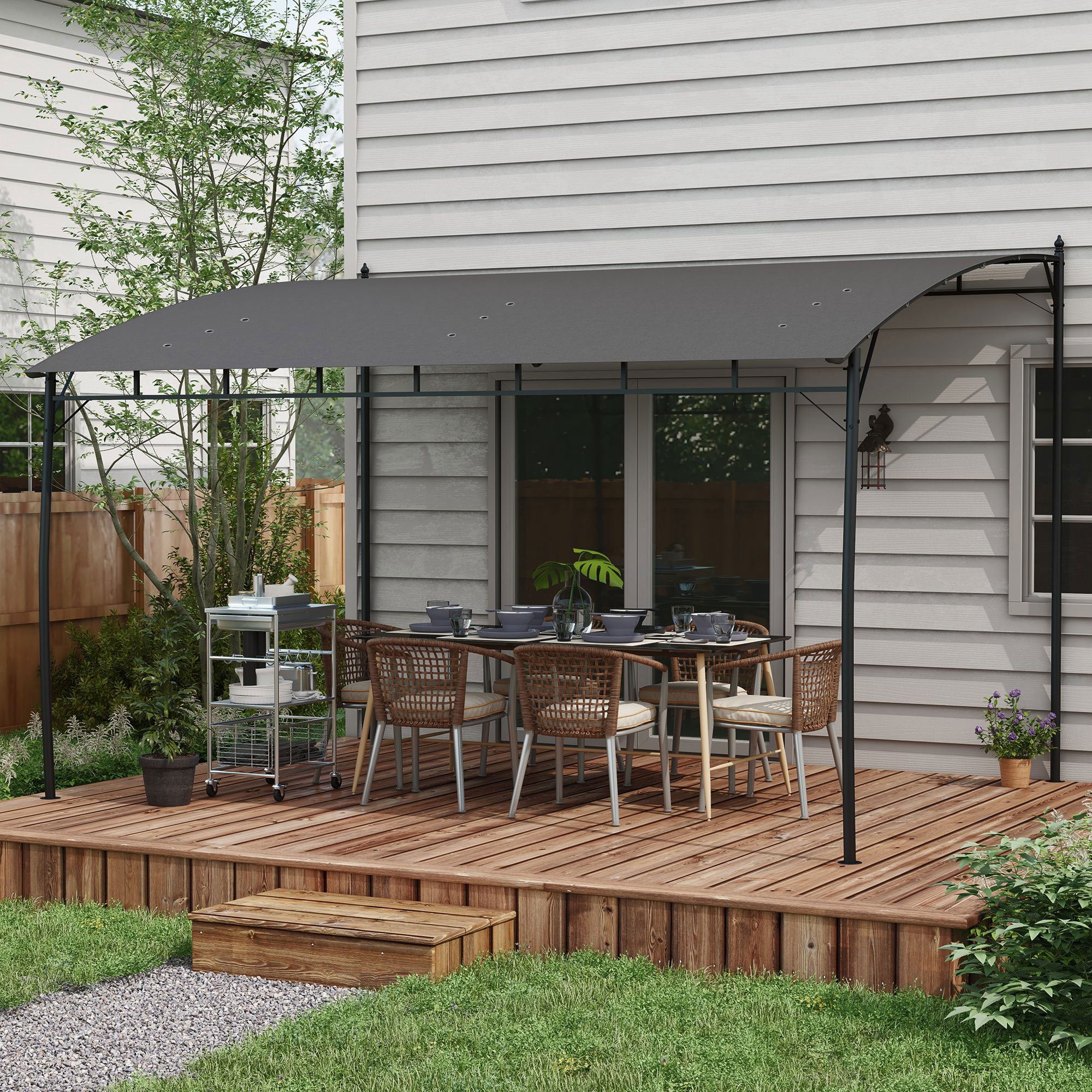 3 x 4m Garden Lean to Pergola with UV-Resistant Canopy and Metal Frame, Grey - Image 3