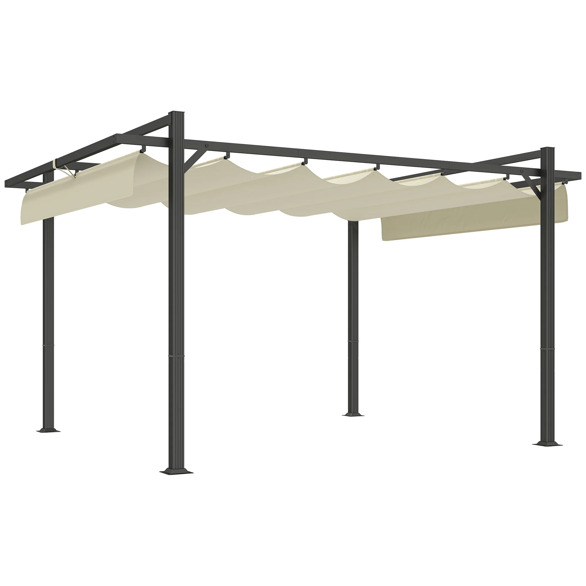 3 x 4m Pergola with Retractable Roof Canopy & Aluminium Frame for Grill, Patio, Deck, Khaki - Image 12
