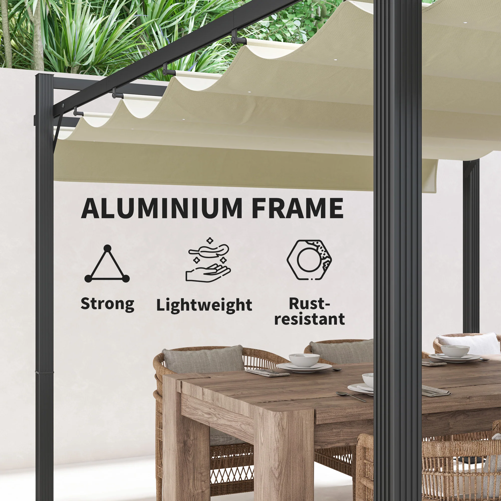 3 x 4m Pergola with Retractable Roof Canopy & Aluminium Frame for Grill, Patio, Deck, Khaki - Image 9