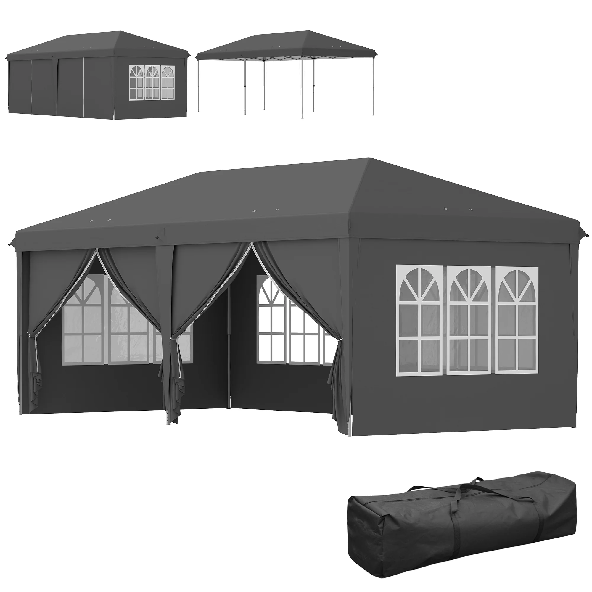 3 x 6m Garden Pop Up Gazebo, Wedding Party Tent with Sidewalls, Windows, Carry Bag, Grey - Image 12
