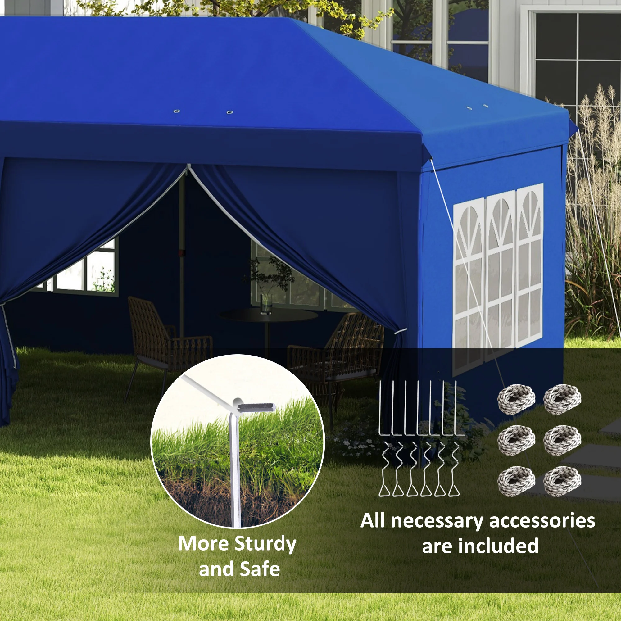 3 x 6 m Garden Pop Up Gazebo with Sidewalls, Windows, Carry Bag, Blue - Image 8