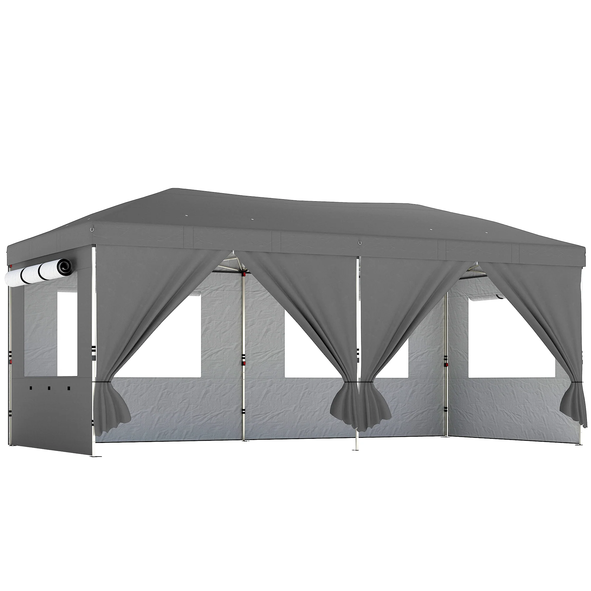 3 x 6 m Pop Up Gazebo with 6 Sidewalls, Wheeled Bag & Sandbags, Dark Grey - Image 12